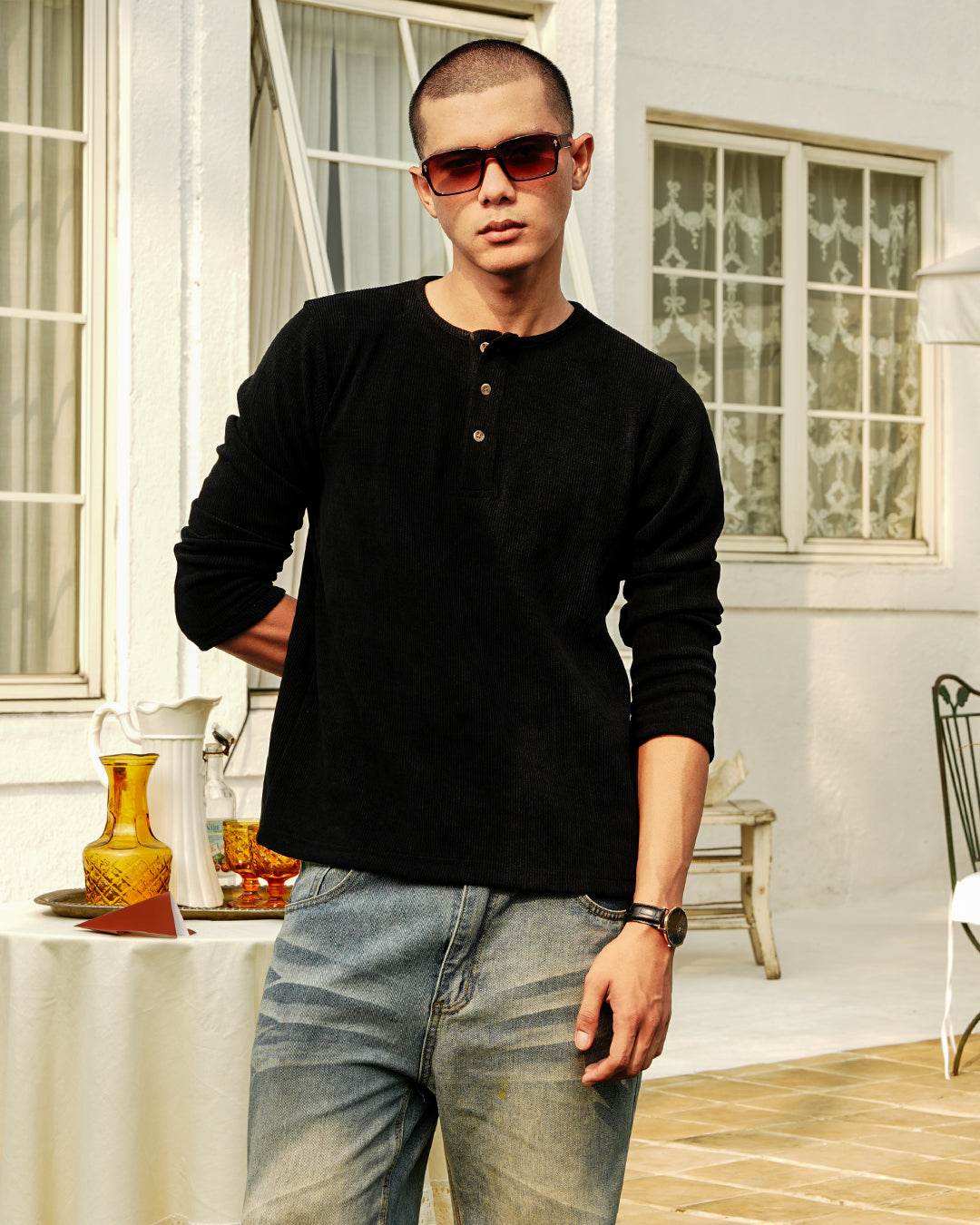 Henley Waffle Texture Longsleeve