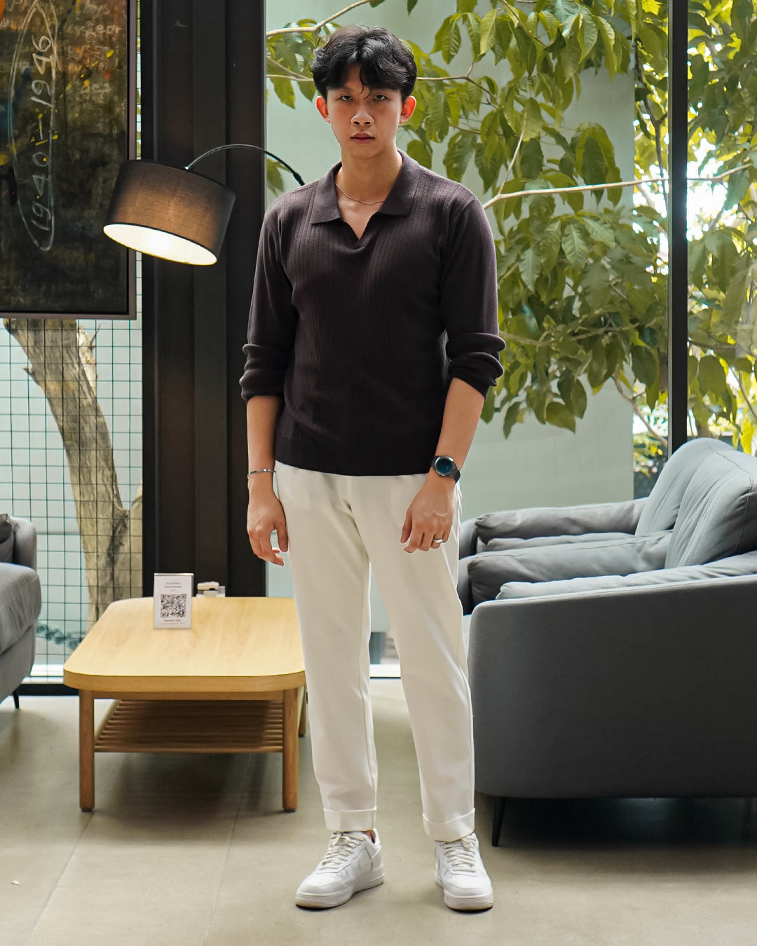 Polo Knitwear Ribbed Longsleeve - Coffee