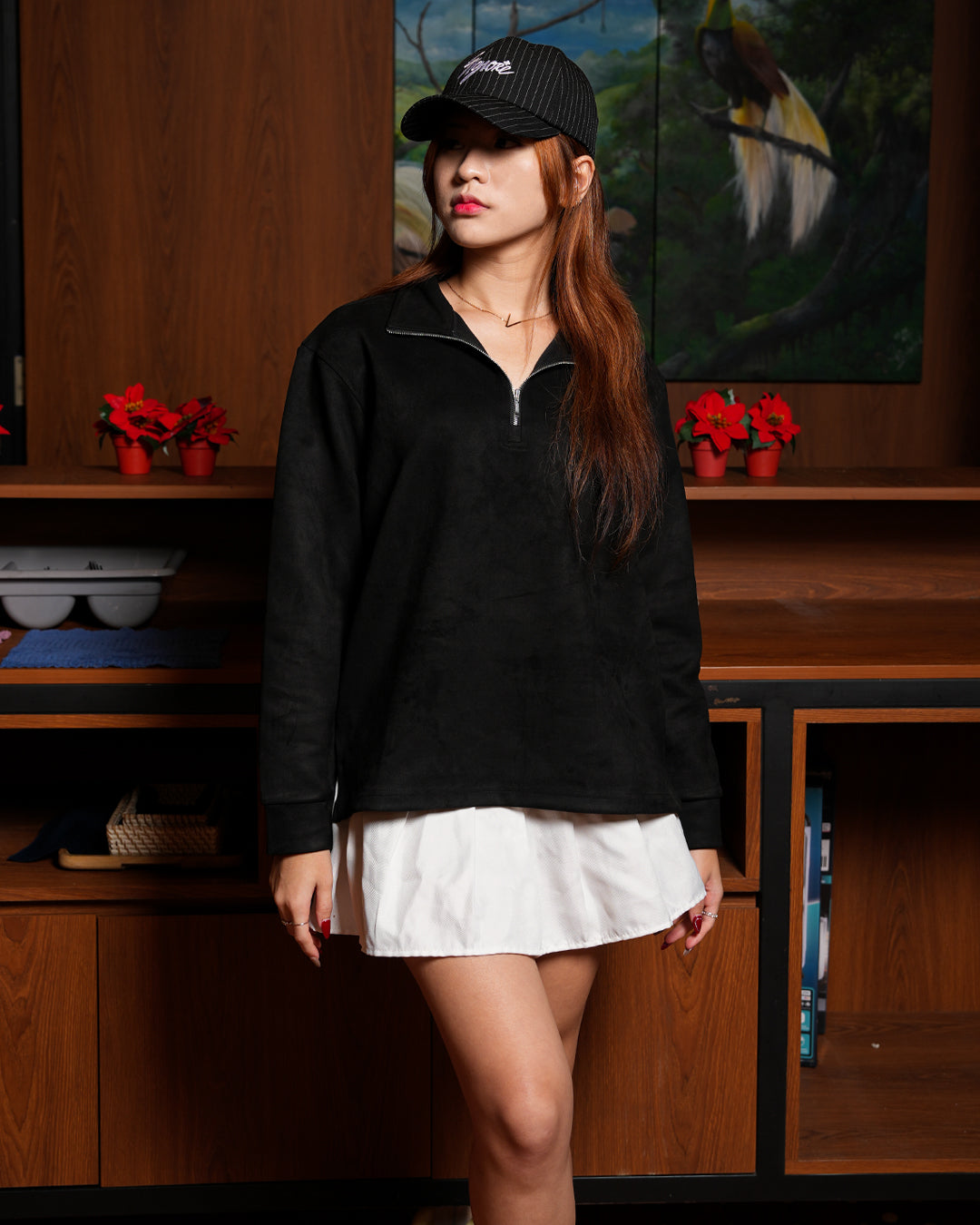 Polo Halfzip Suede Longsleeve - Black