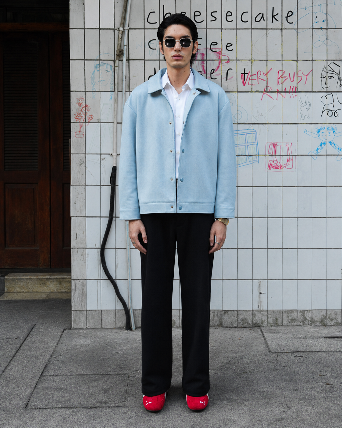Suede Coach Jacket - Sky Blue