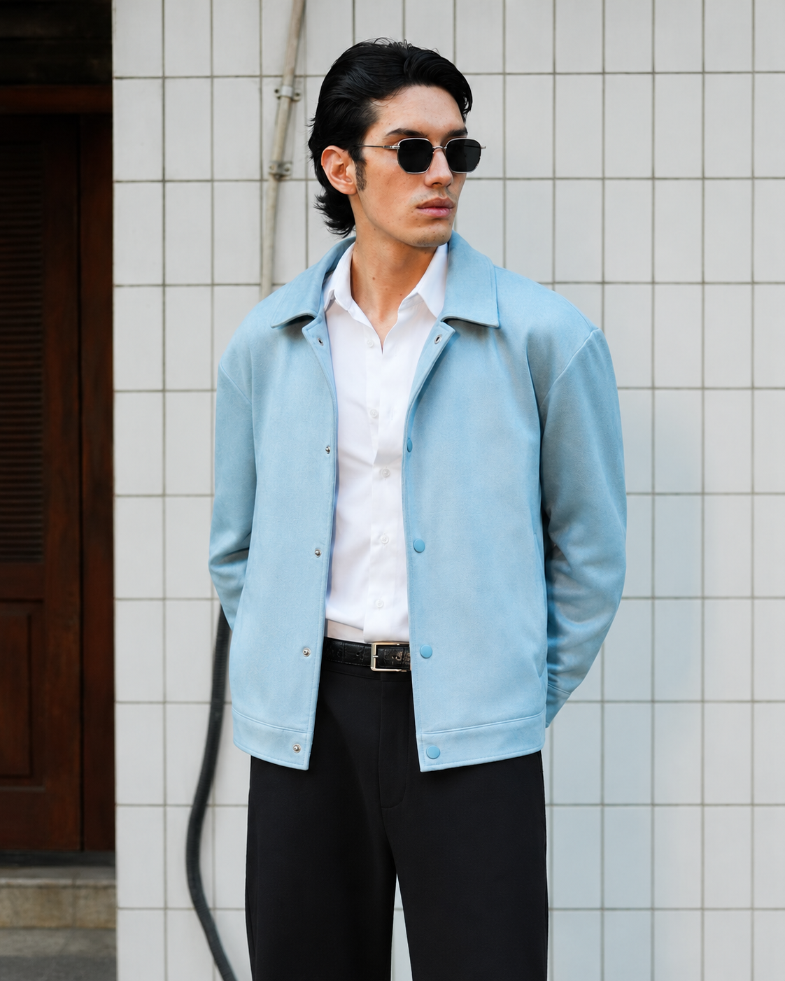 Suede Coach Jacket - Sky Blue