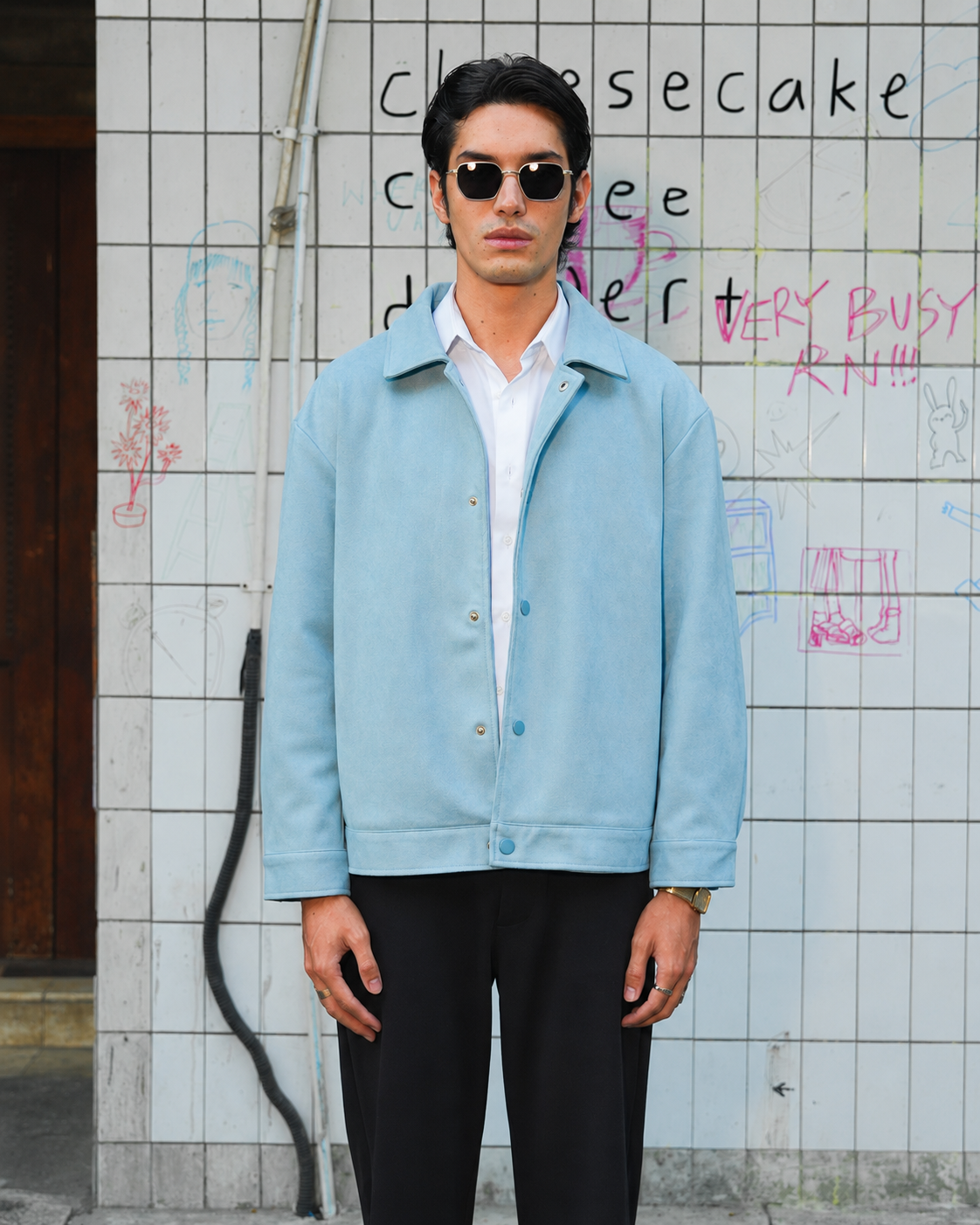 Suede Coach Jacket - Sky Blue