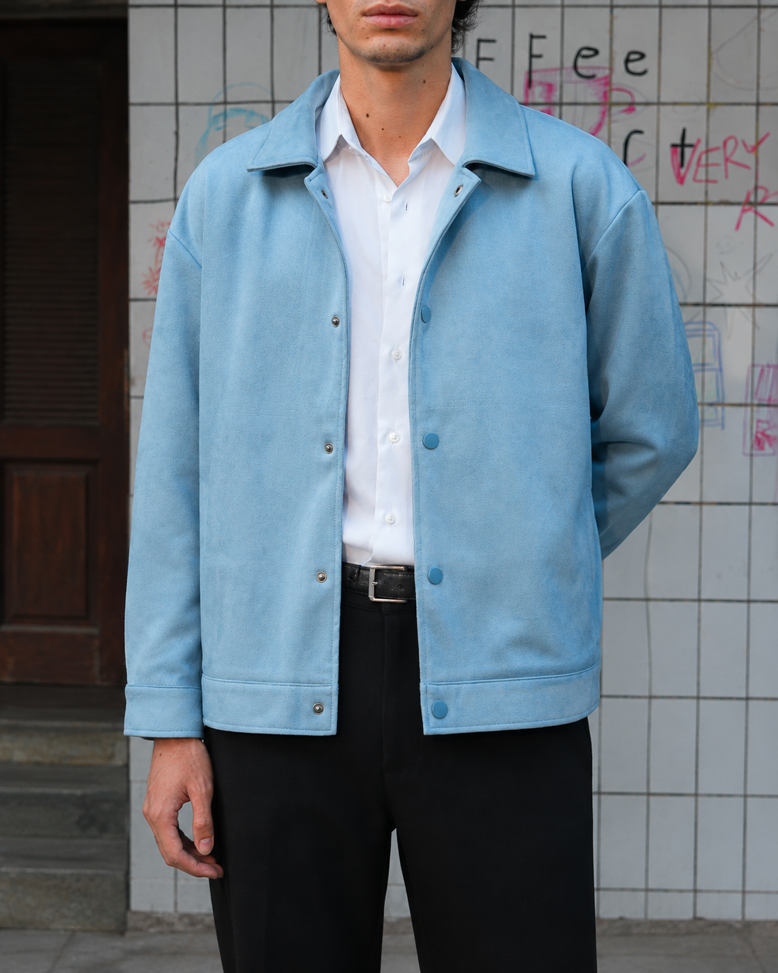 Suede Coach Jacket - Sky Blue