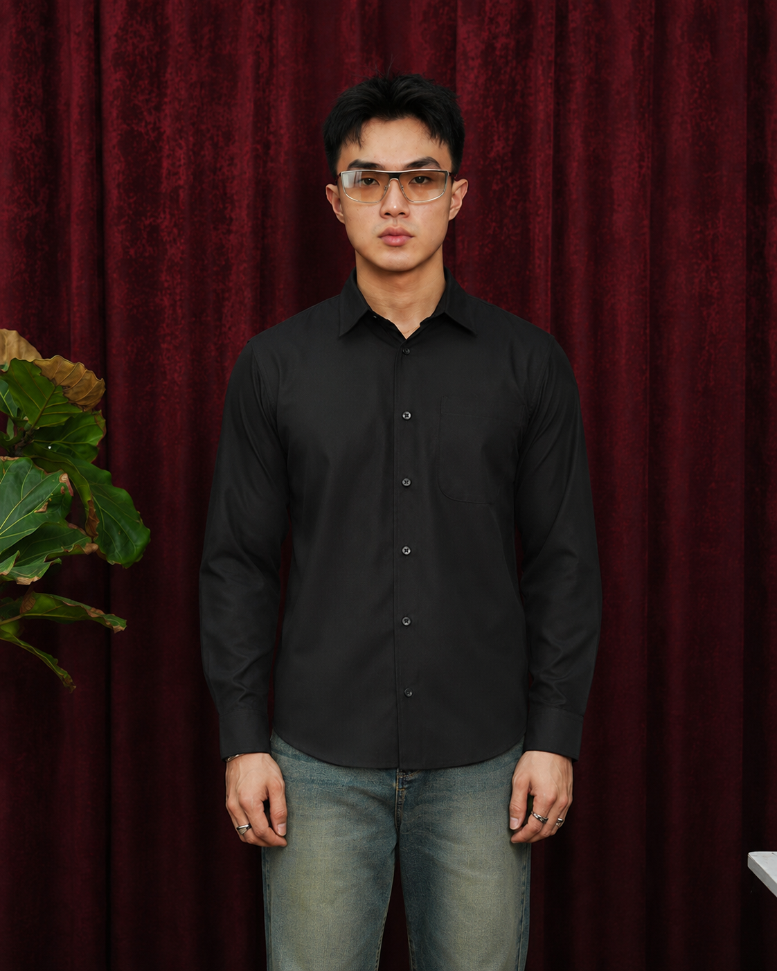 Kemeja Pria Basic Slim Fit - Black