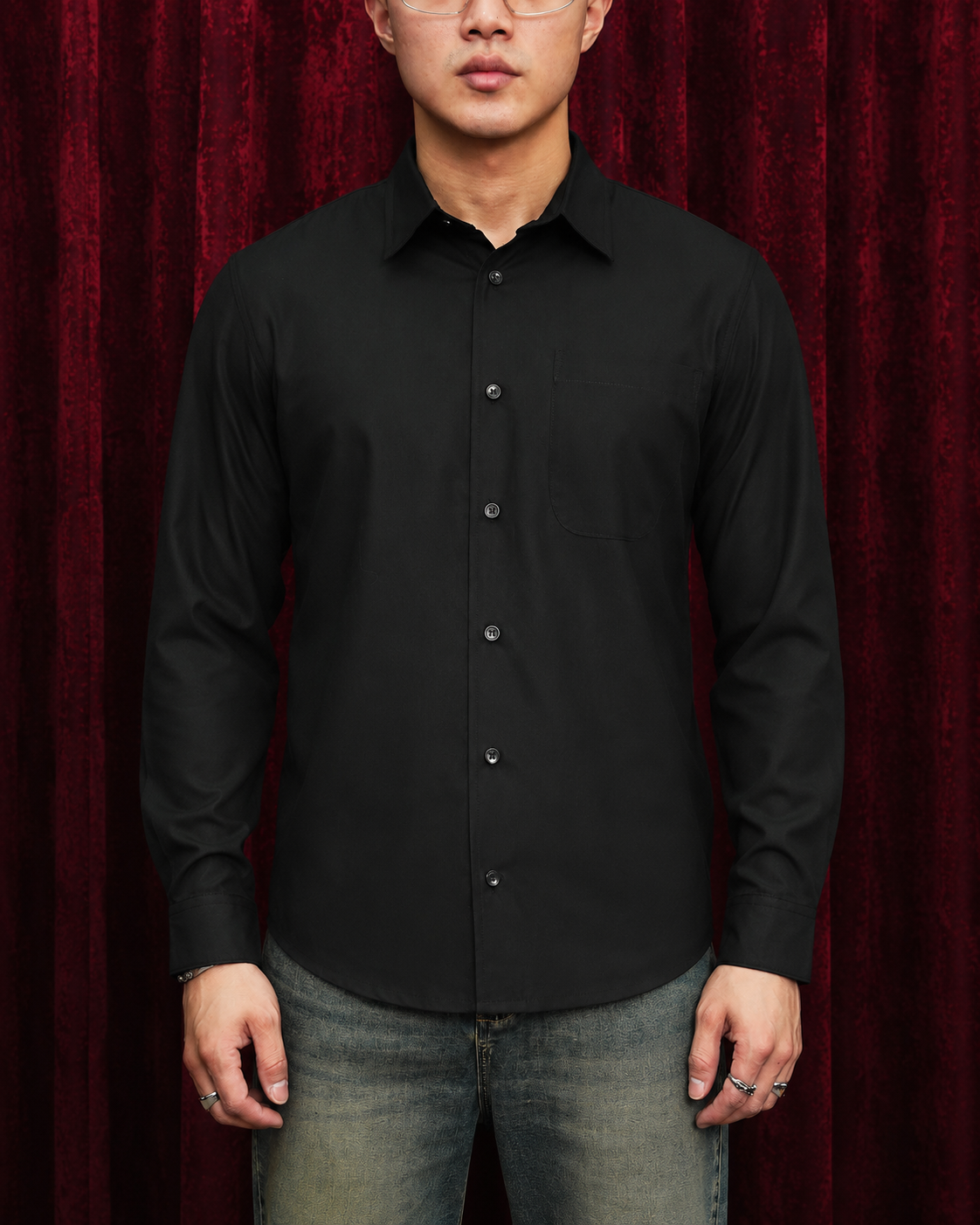 Kemeja Pria Basic Slim Fit - Black