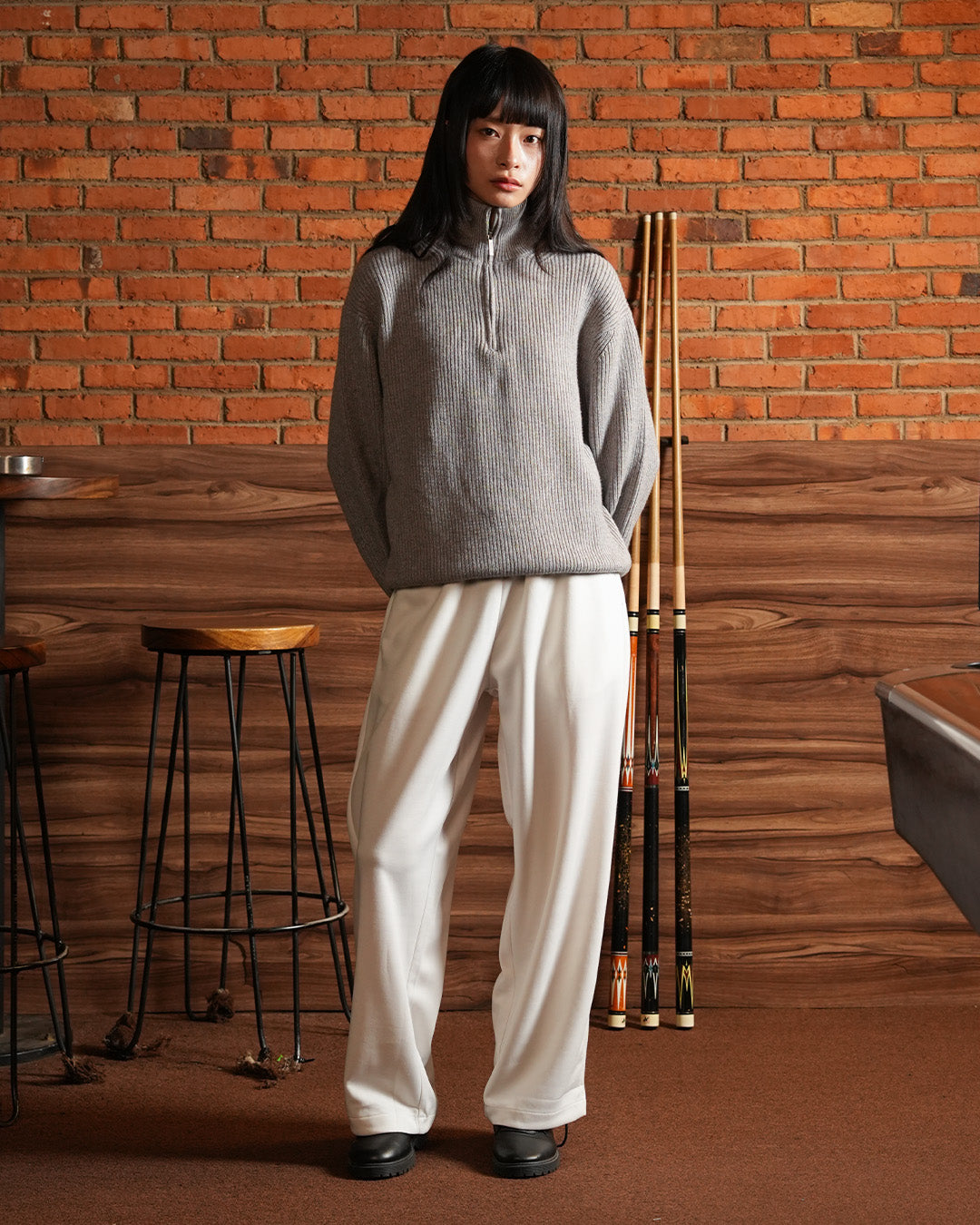 Minimal Knitwear Half Zip - Gray