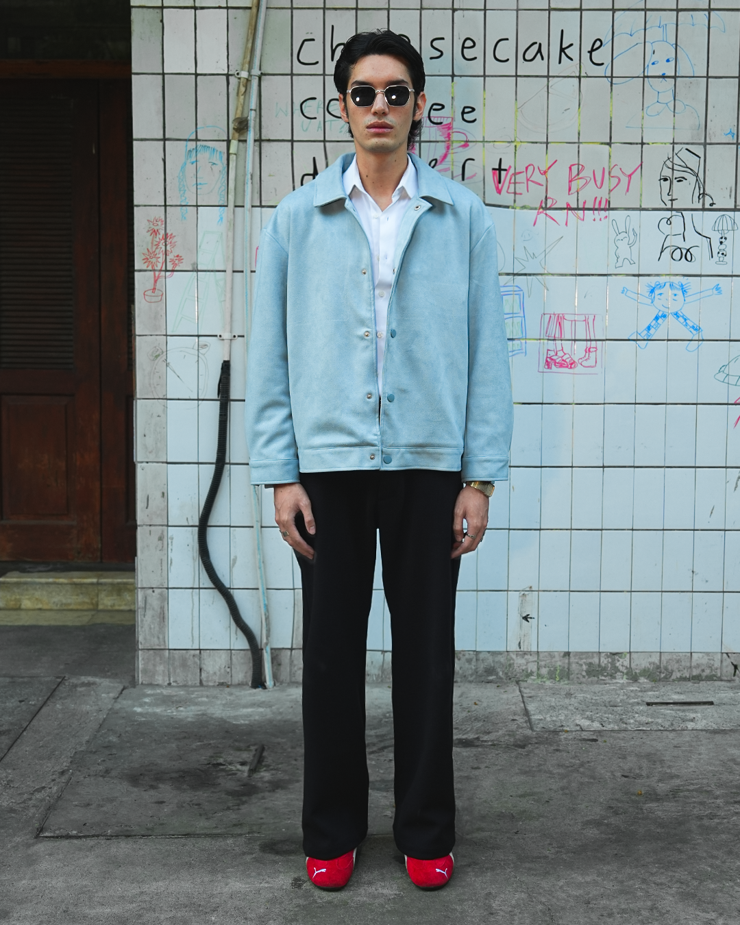 Suede Coach Jacket - Sky Blue