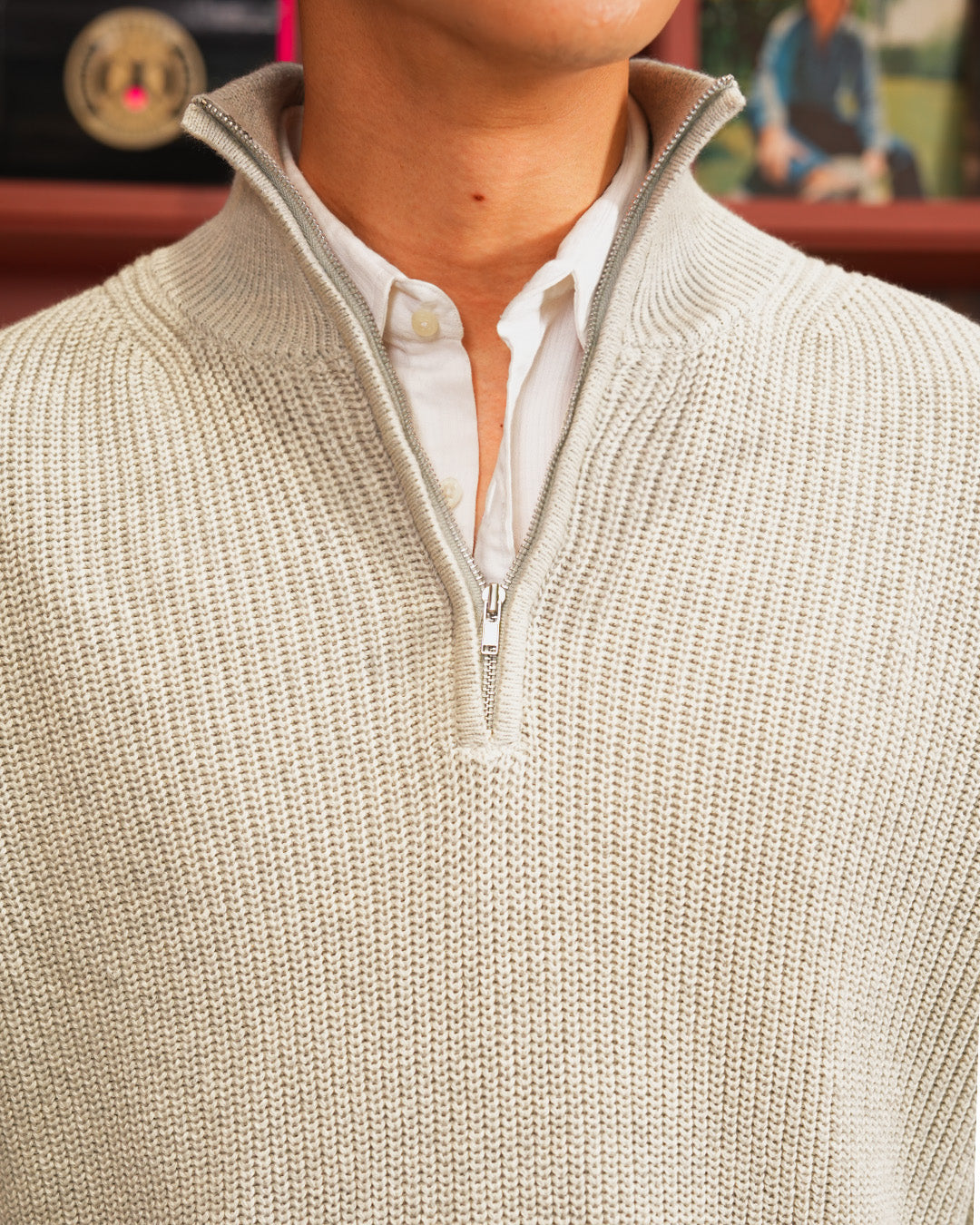 Cotton Rich Half Zip Knitwear  - Light Gray