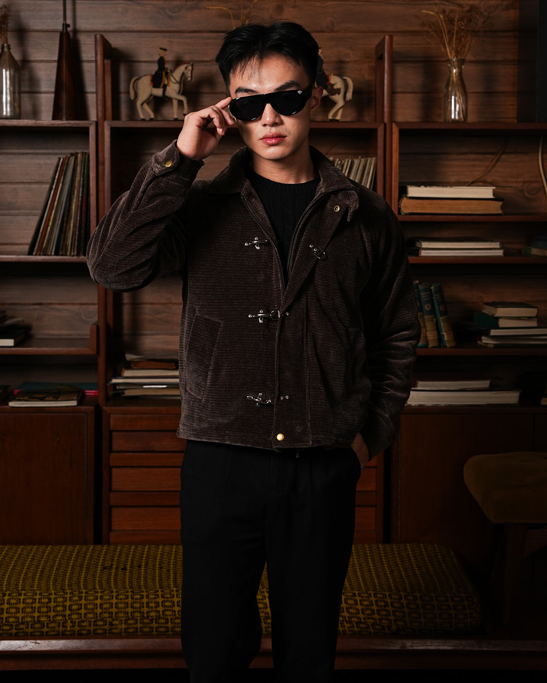 Corduroy Seaweed Clasp Jacket - Coffee