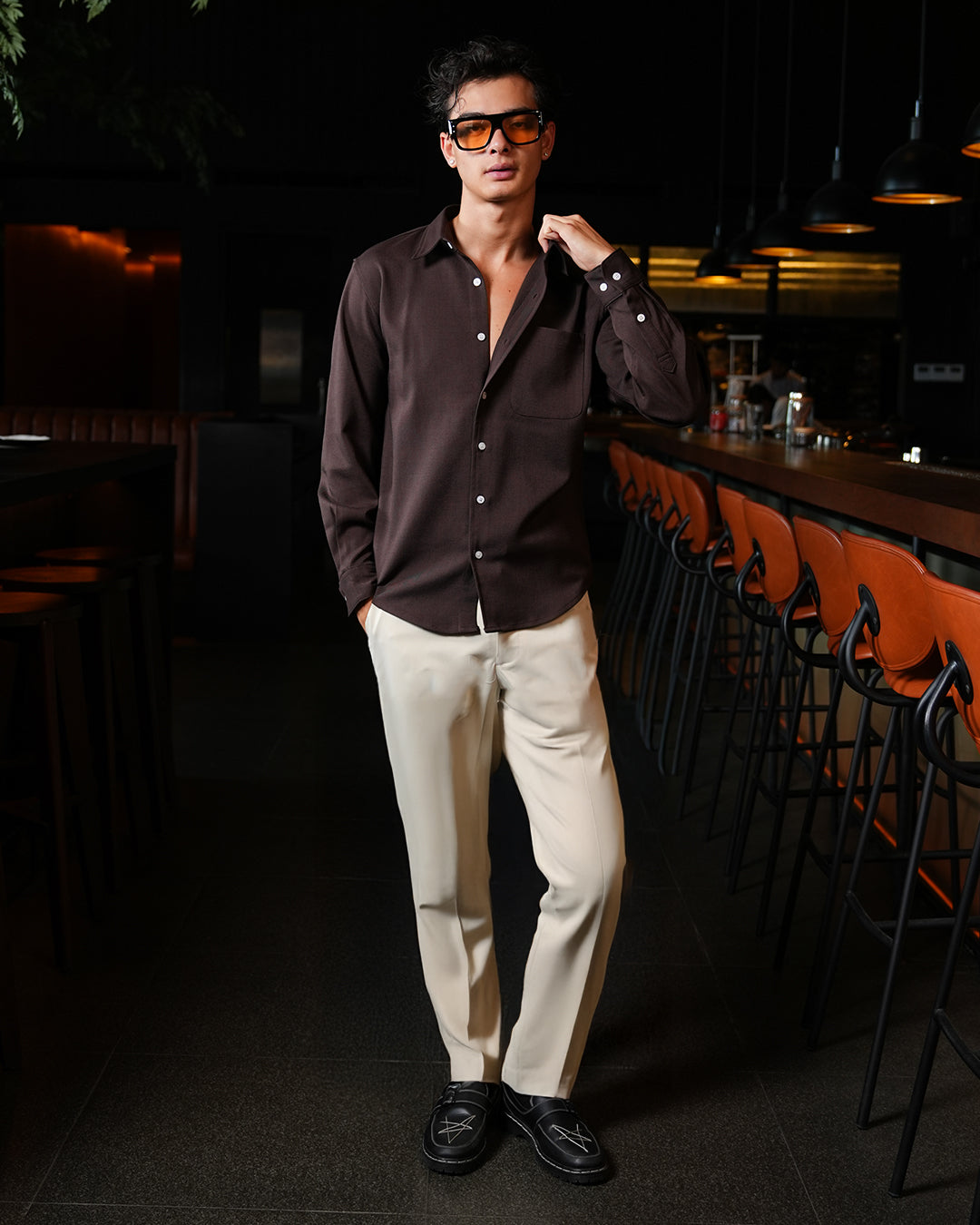 Twill Texture Shirt - Coffee