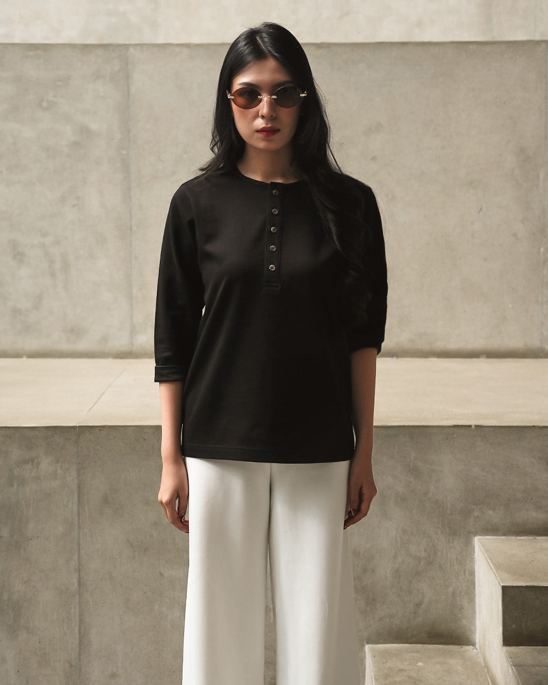 Henley Shirt BreezeWear 2.0 - 3/4 Sleeve - Black
