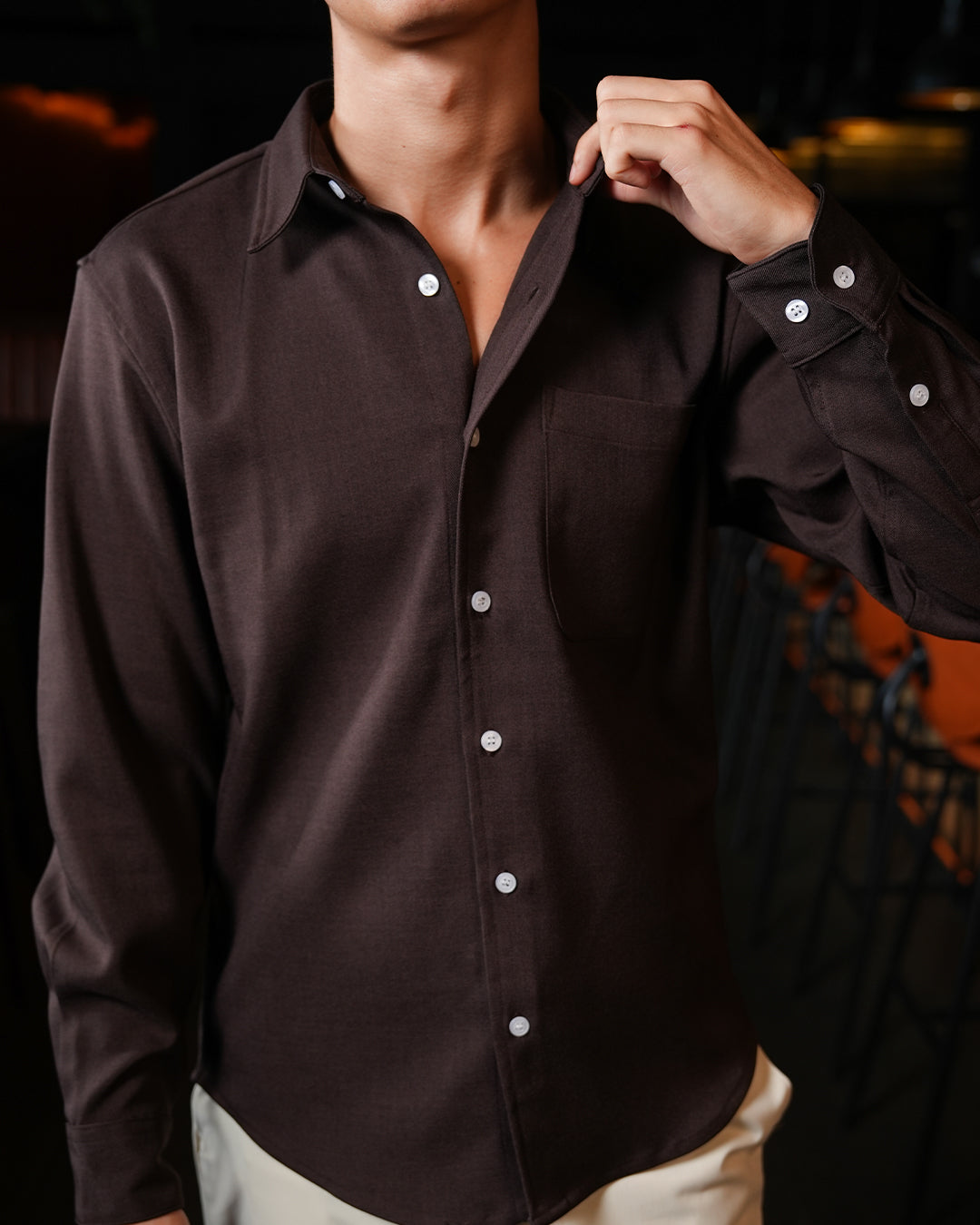Twill Texture Shirt - Coffee