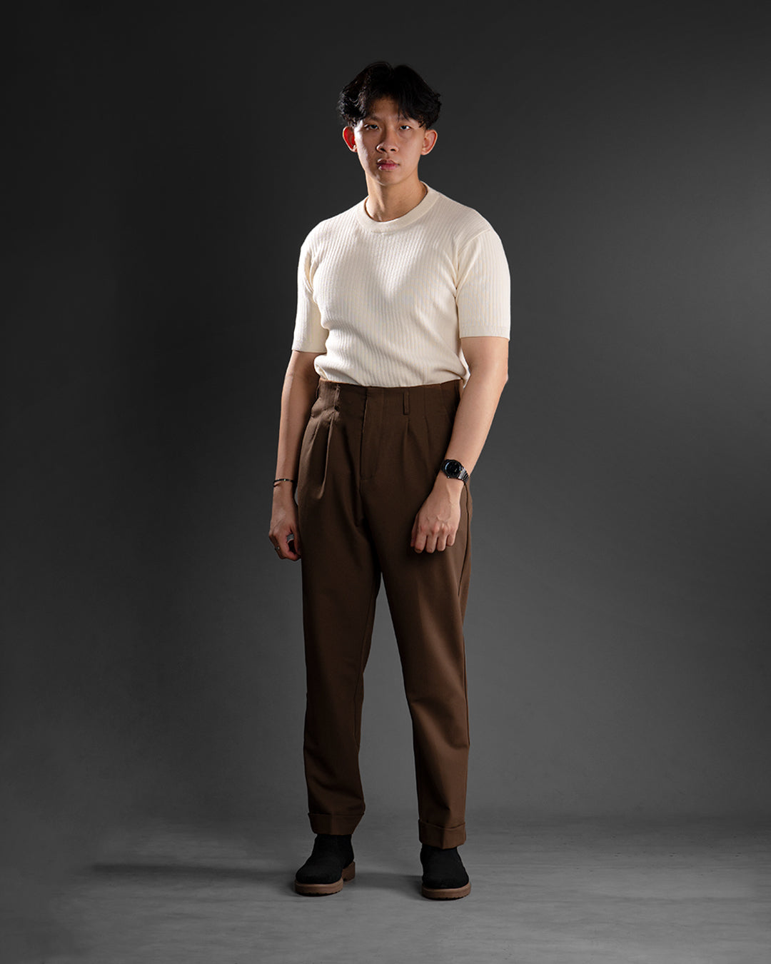 Hight Waist Twill Pants - Coffee