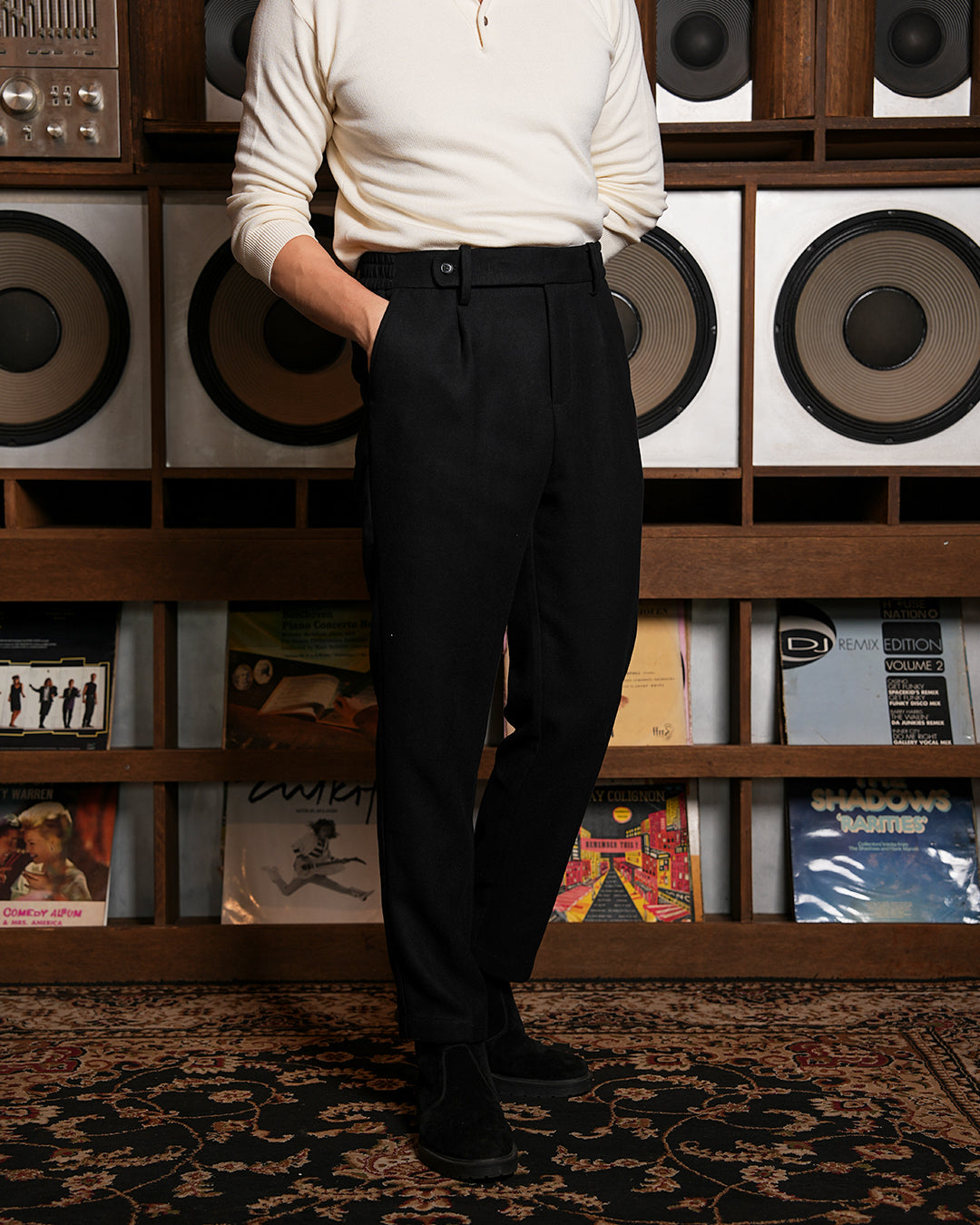 Wool Trouser Pants Sim Fit - Black