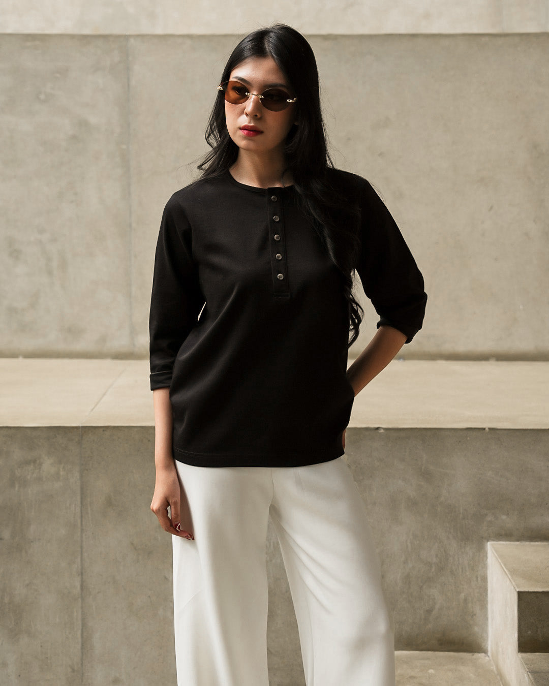 Henley Shirt BreezeWear 2.0 - 3/4 Sleeve - Black