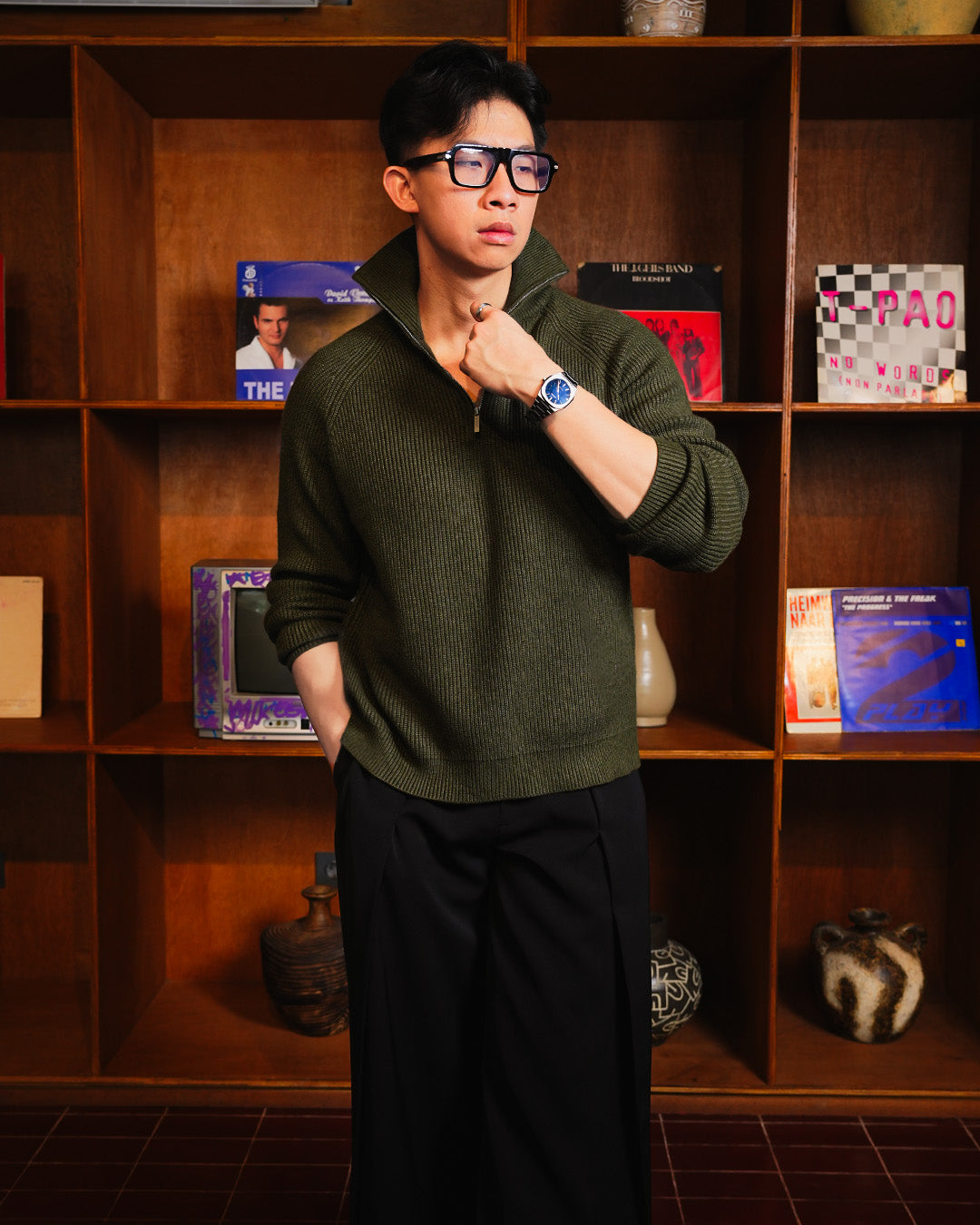 Minimal Knitwear Half Zip - Olive