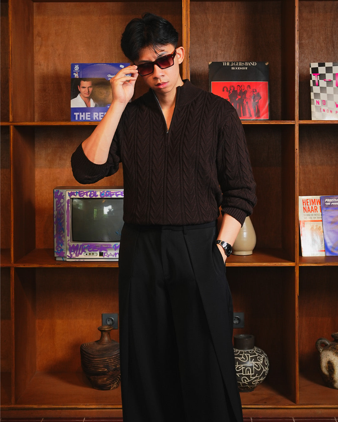 Weave Half Zip Knitwear - Coffee