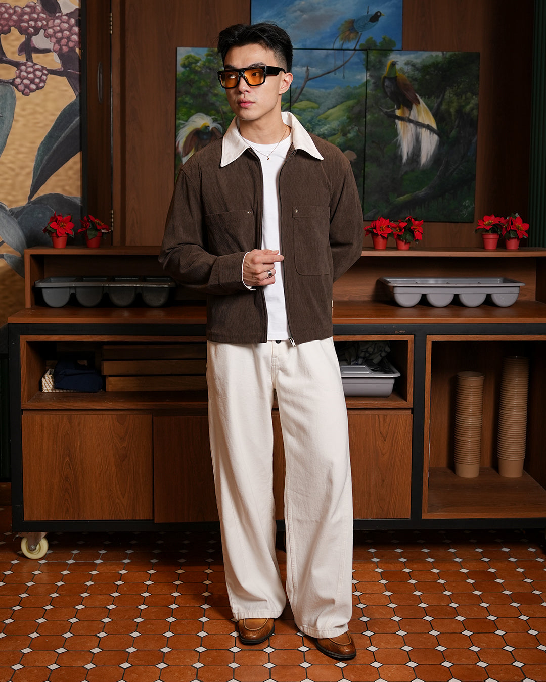 Corduroy Zipper Work Jacket - Coffee