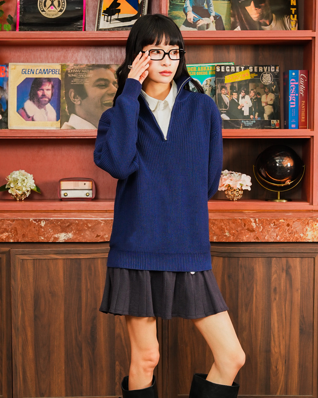 Cotton Rich Half Zip Knitwear - Navy