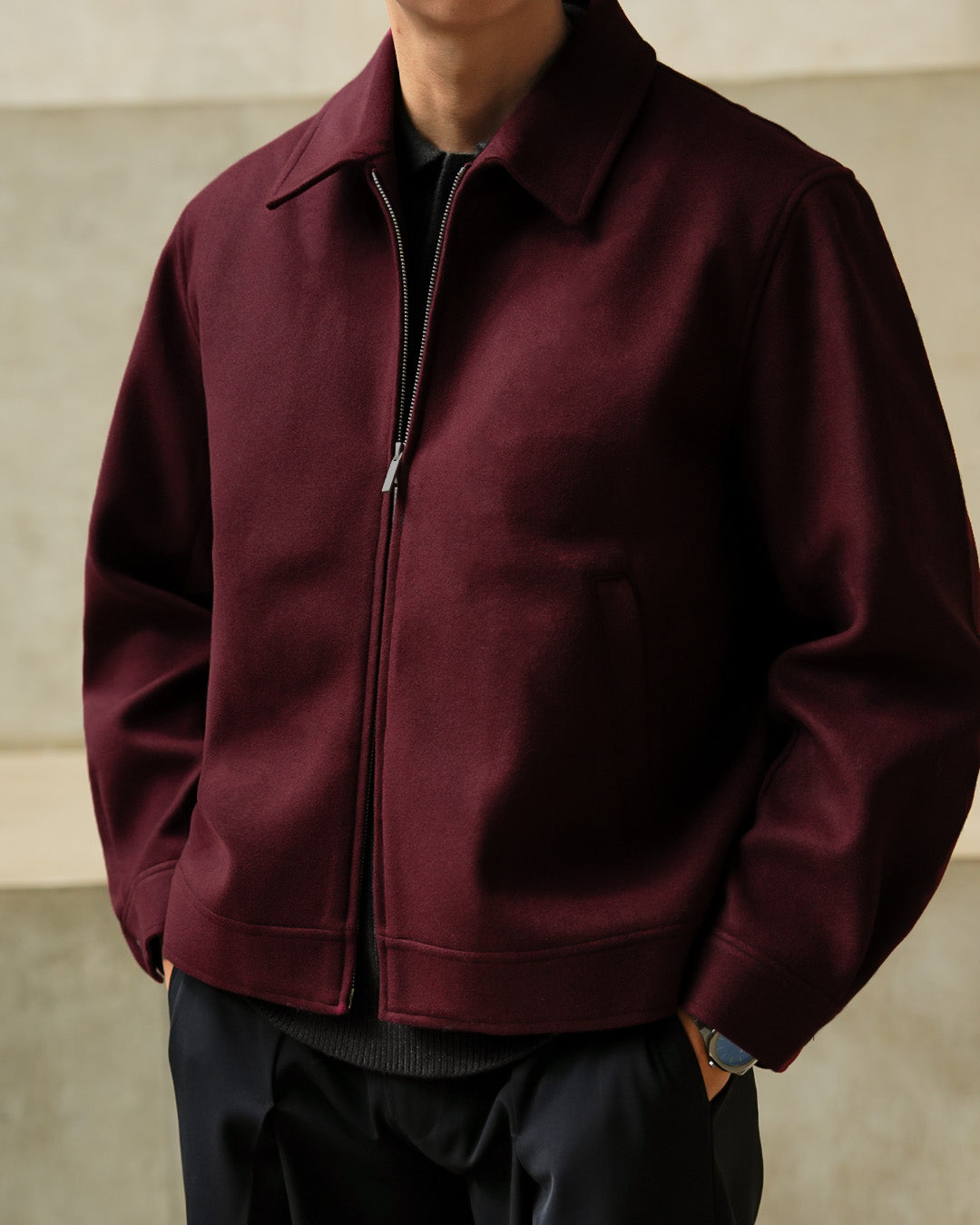 Wool Fiber Jacket - Maroon