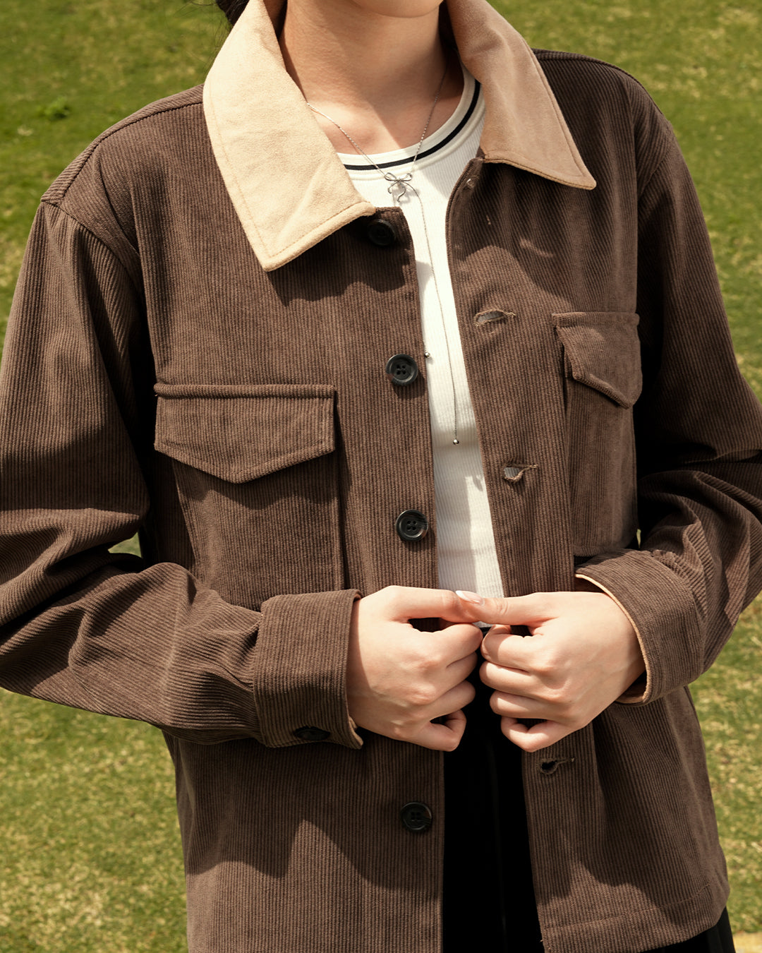 Essentials Corduroy Button Work Jacket - Coffee