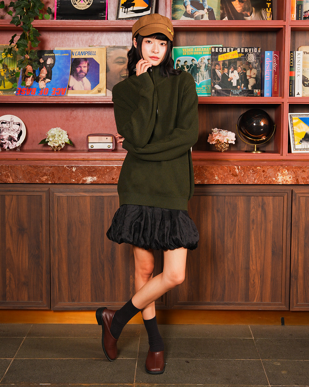 Cotton Rich Half Zip Knitwea - Army