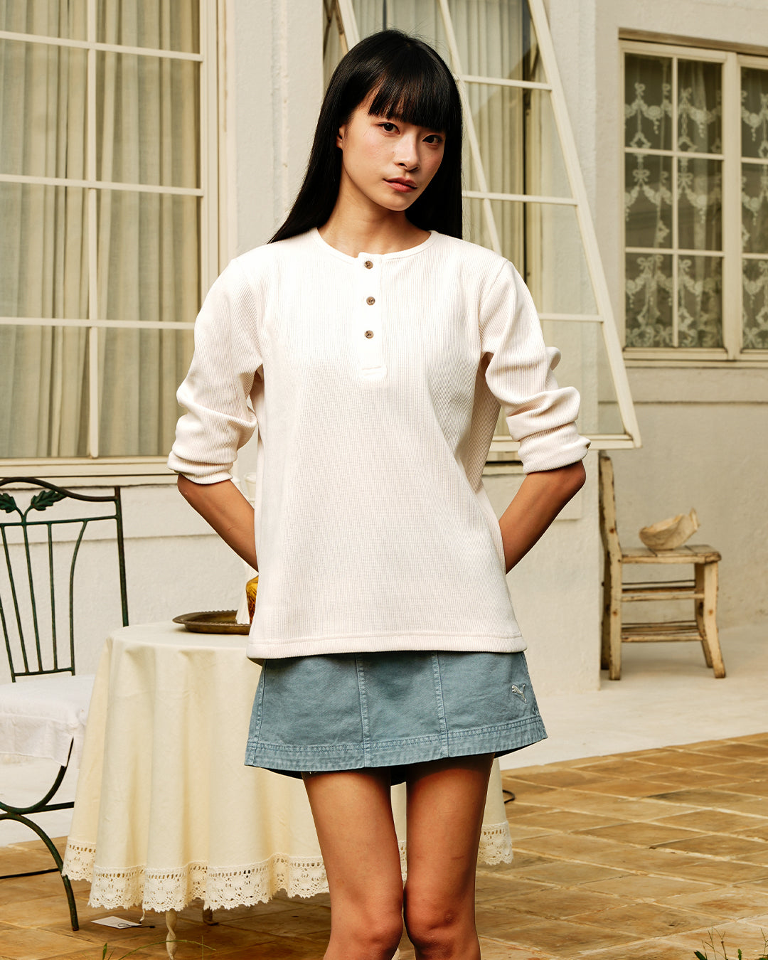 Henley Waffle Texture Longsleeve