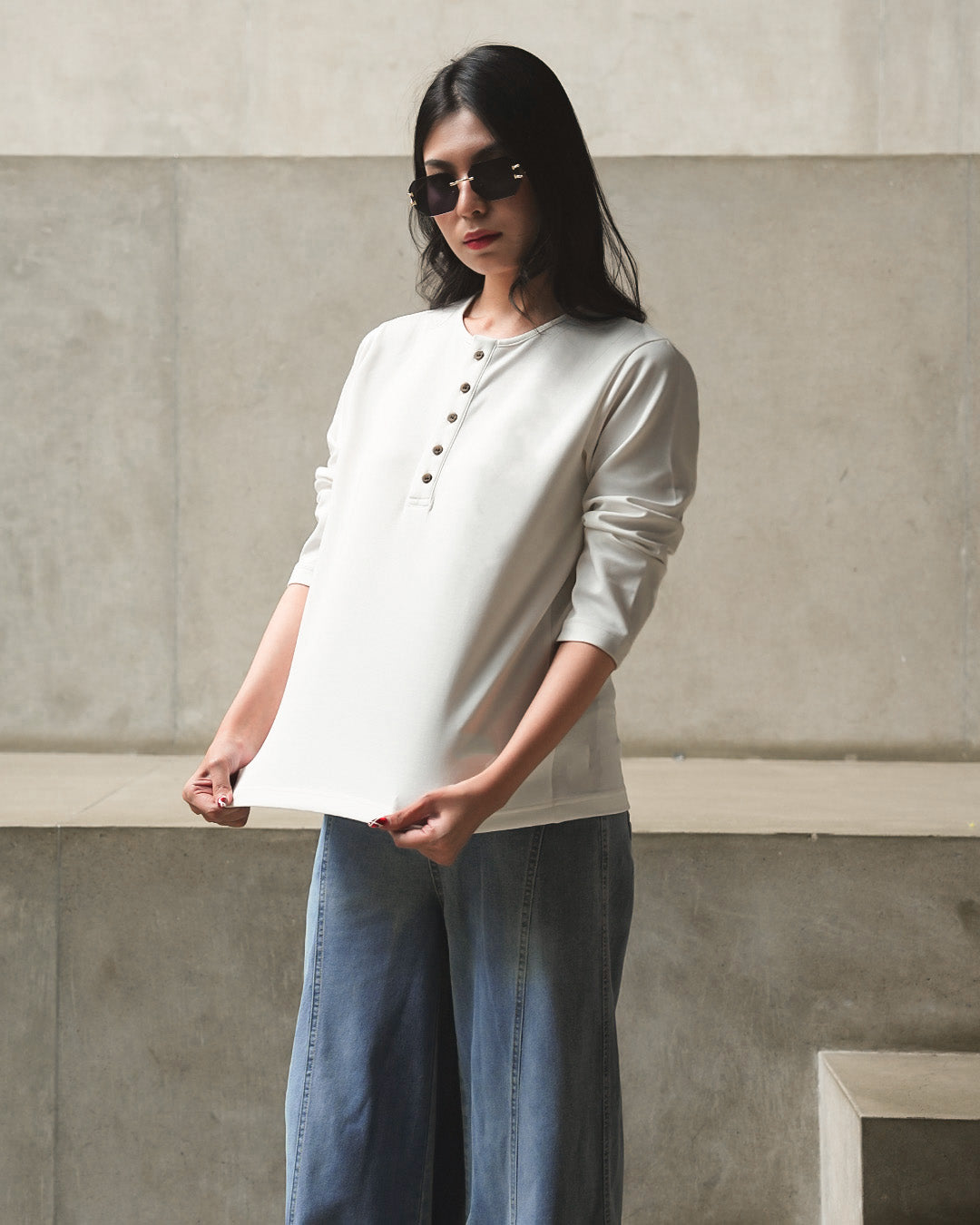 Henley Shirt BreezeWear 2.0 - 3/4 Sleeve  - White