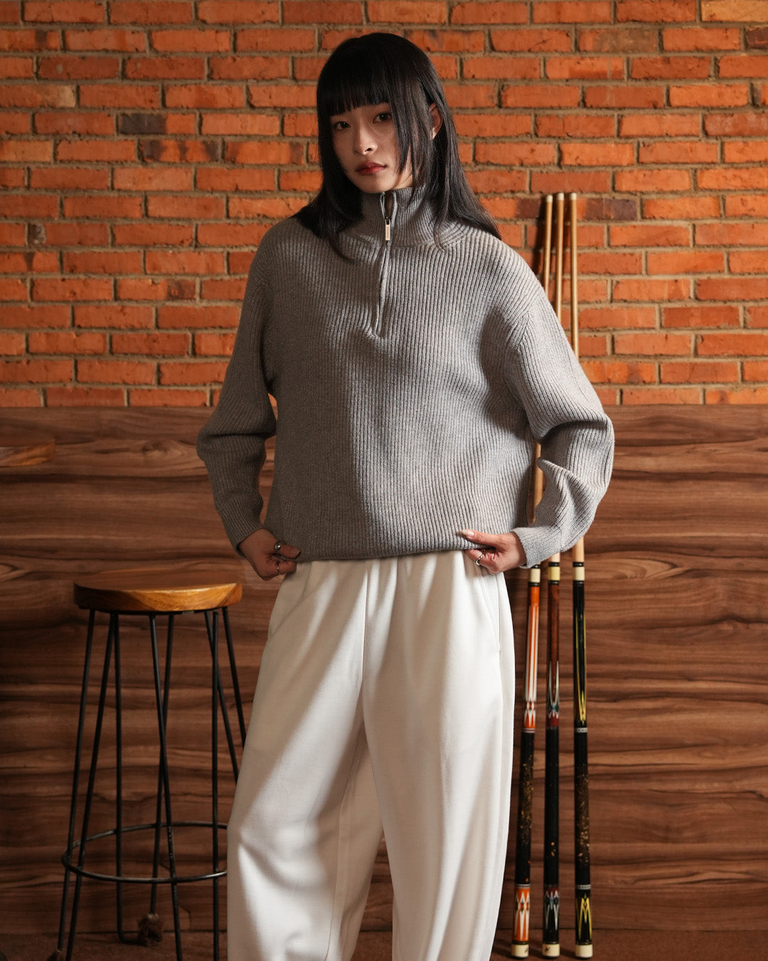 Minimal Knitwear Half Zip - Gray
