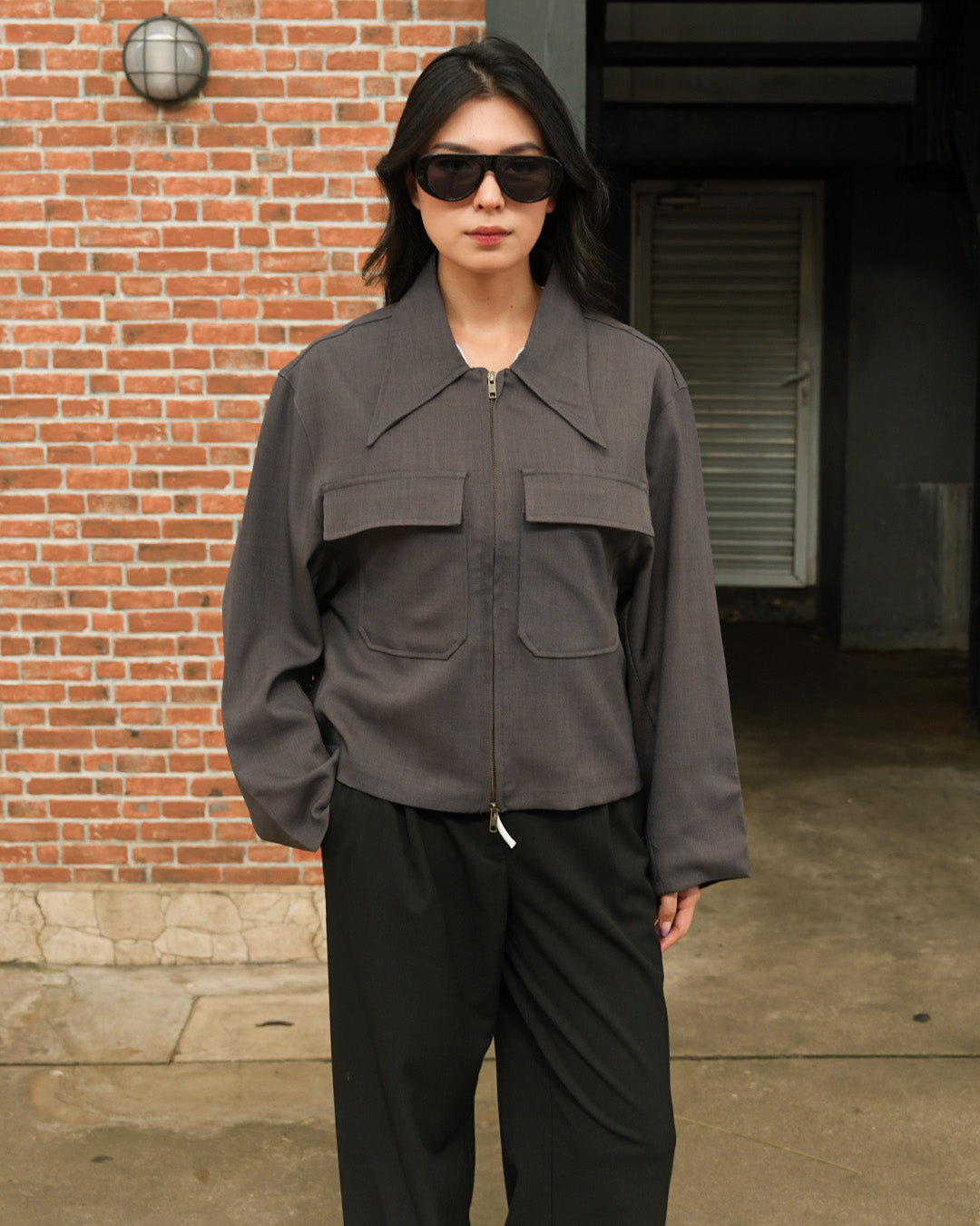 Korean Crop Jacket - Gray