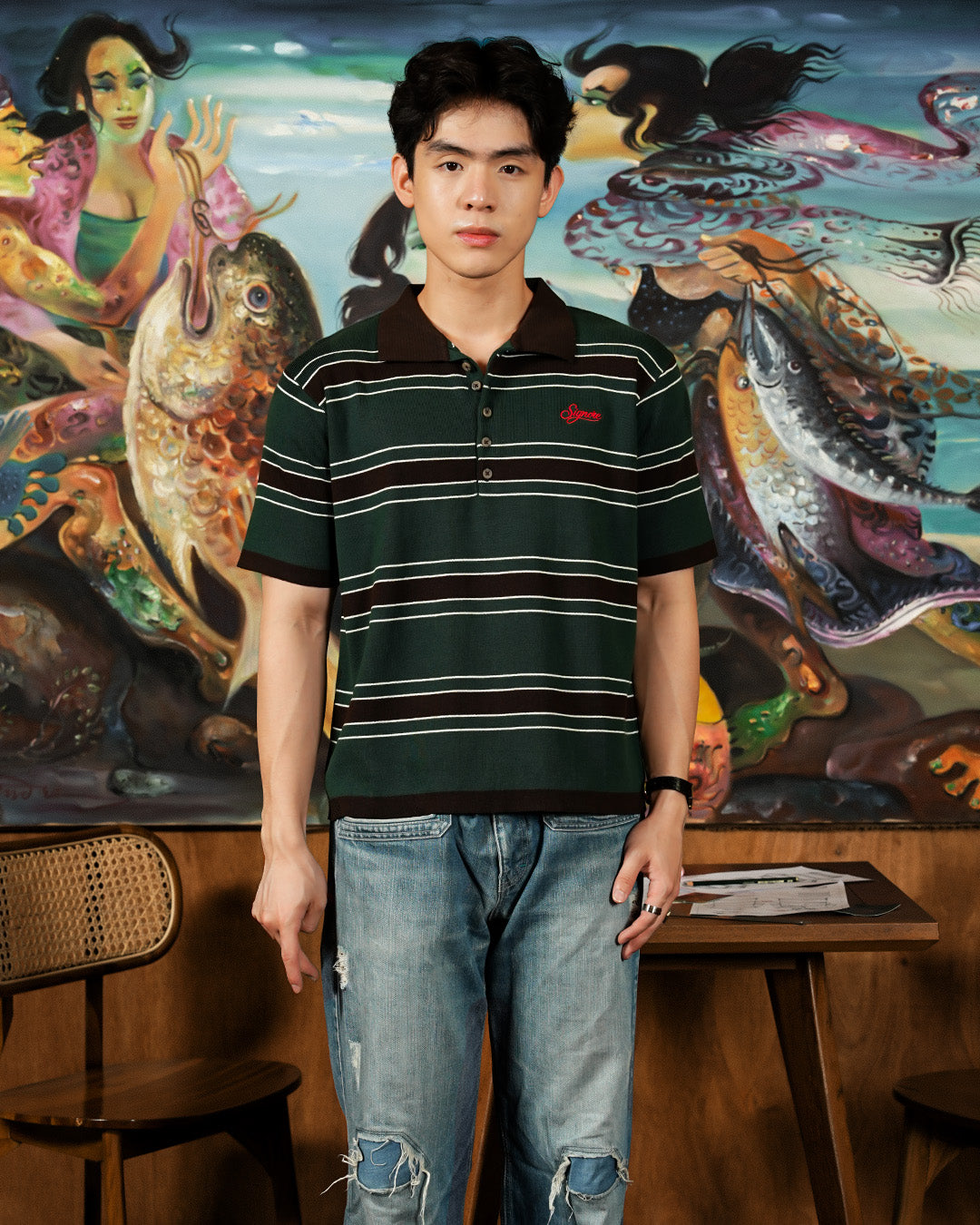 Layer Cake Polo Knitwear - Forest Mocha
