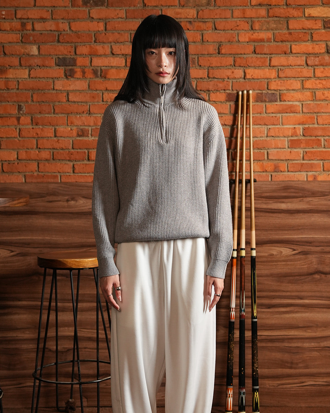 Minimal Knitwear Half Zip - Gray