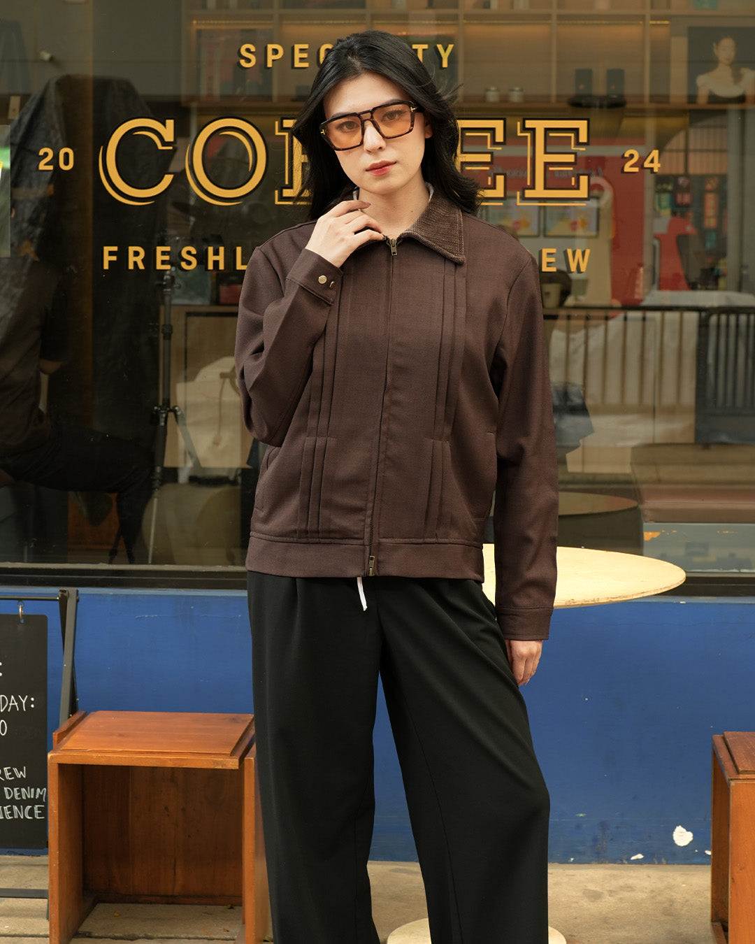 Milano Pleat Jacket - Coffee