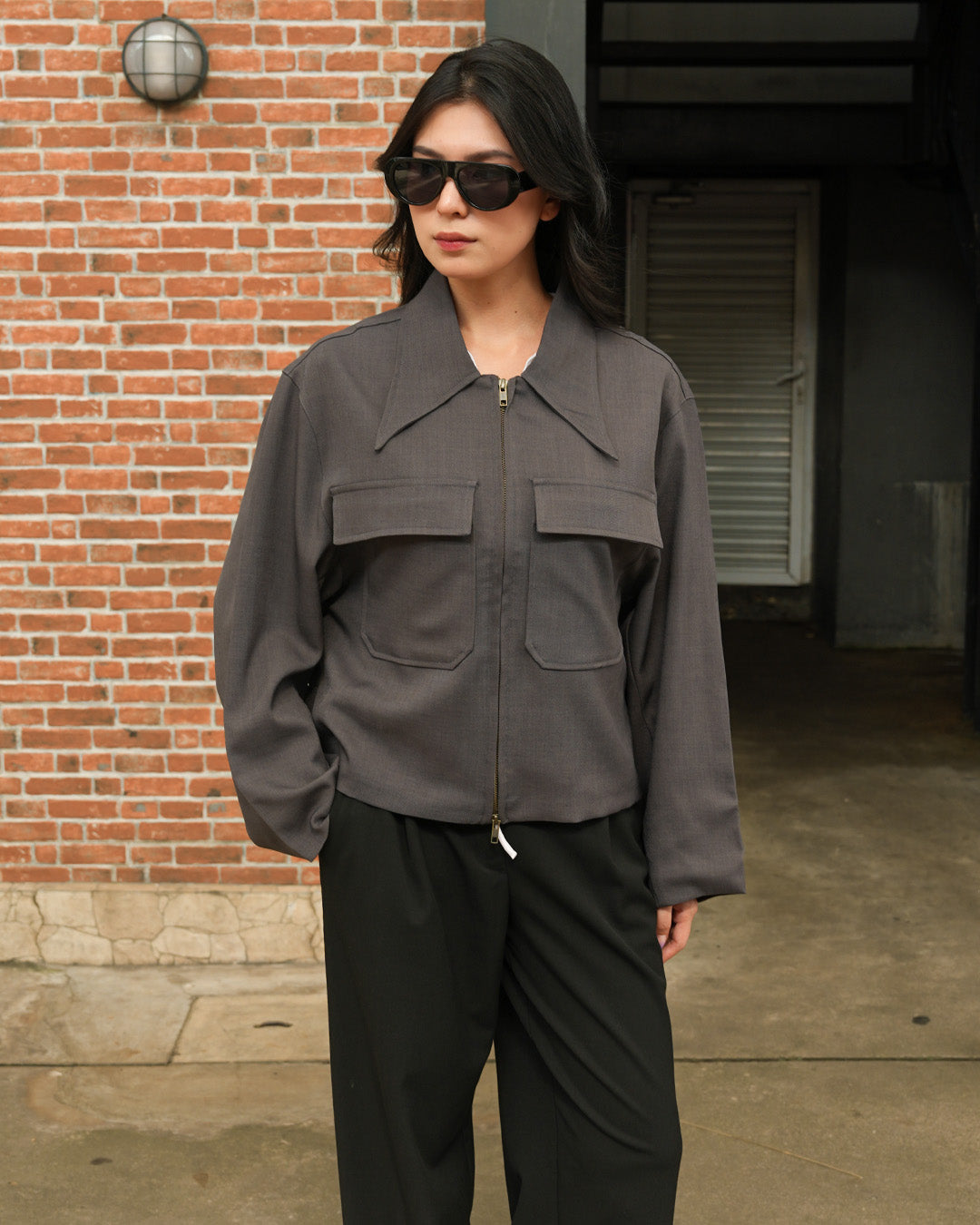 Korean Crop Jacket - Gray