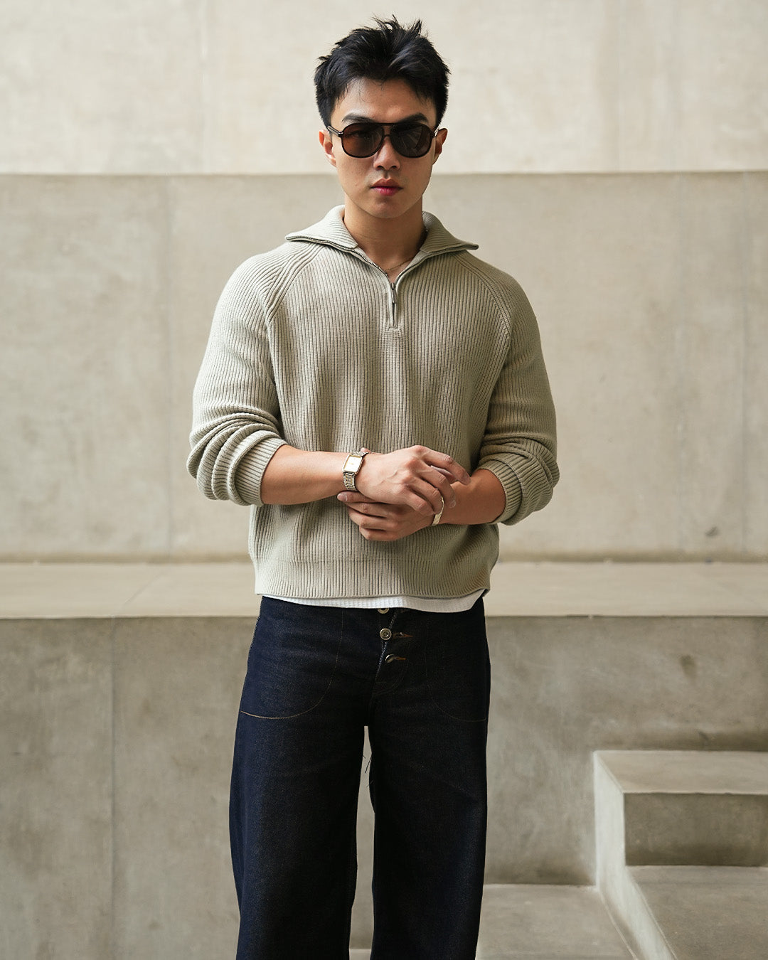 Minimal Knitwear Half Zip - Gray