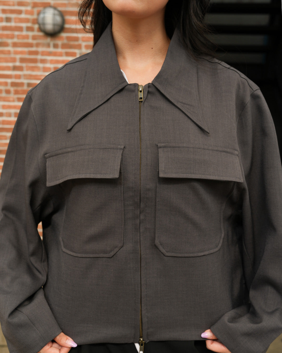 Korean Crop Jacket - Gray