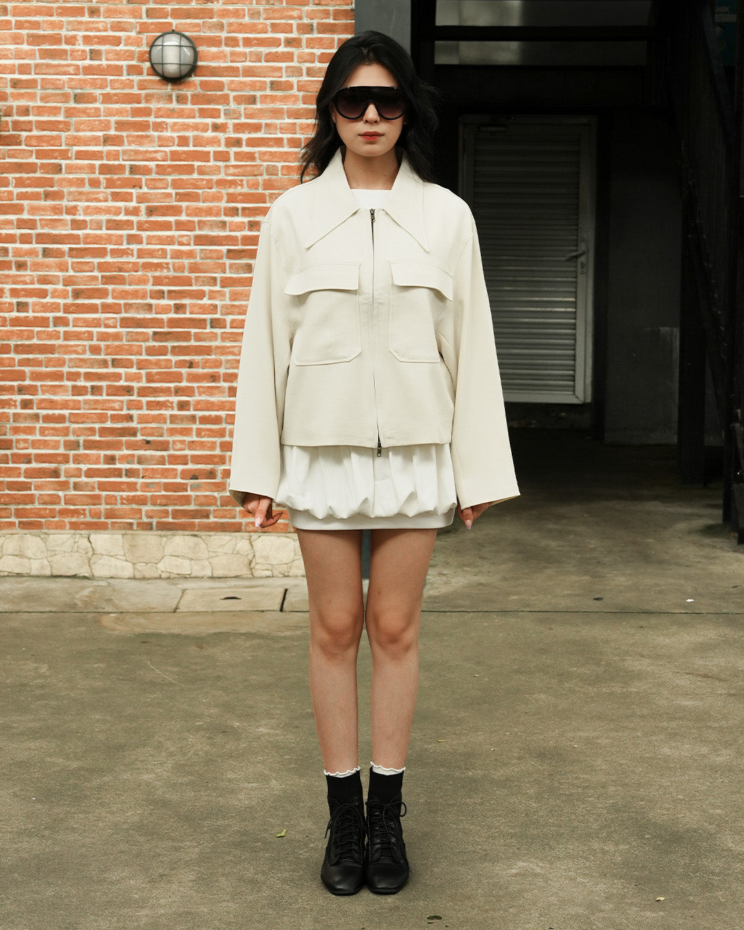 Korean Crop Jacket - Offwhite