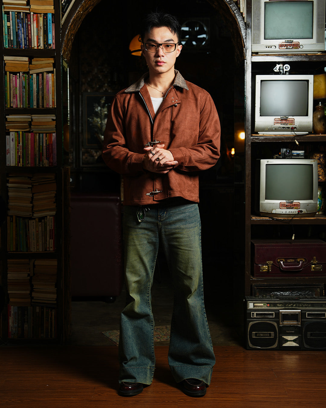 Suede Clasp Jacket mix Flannel - Burnt Brown