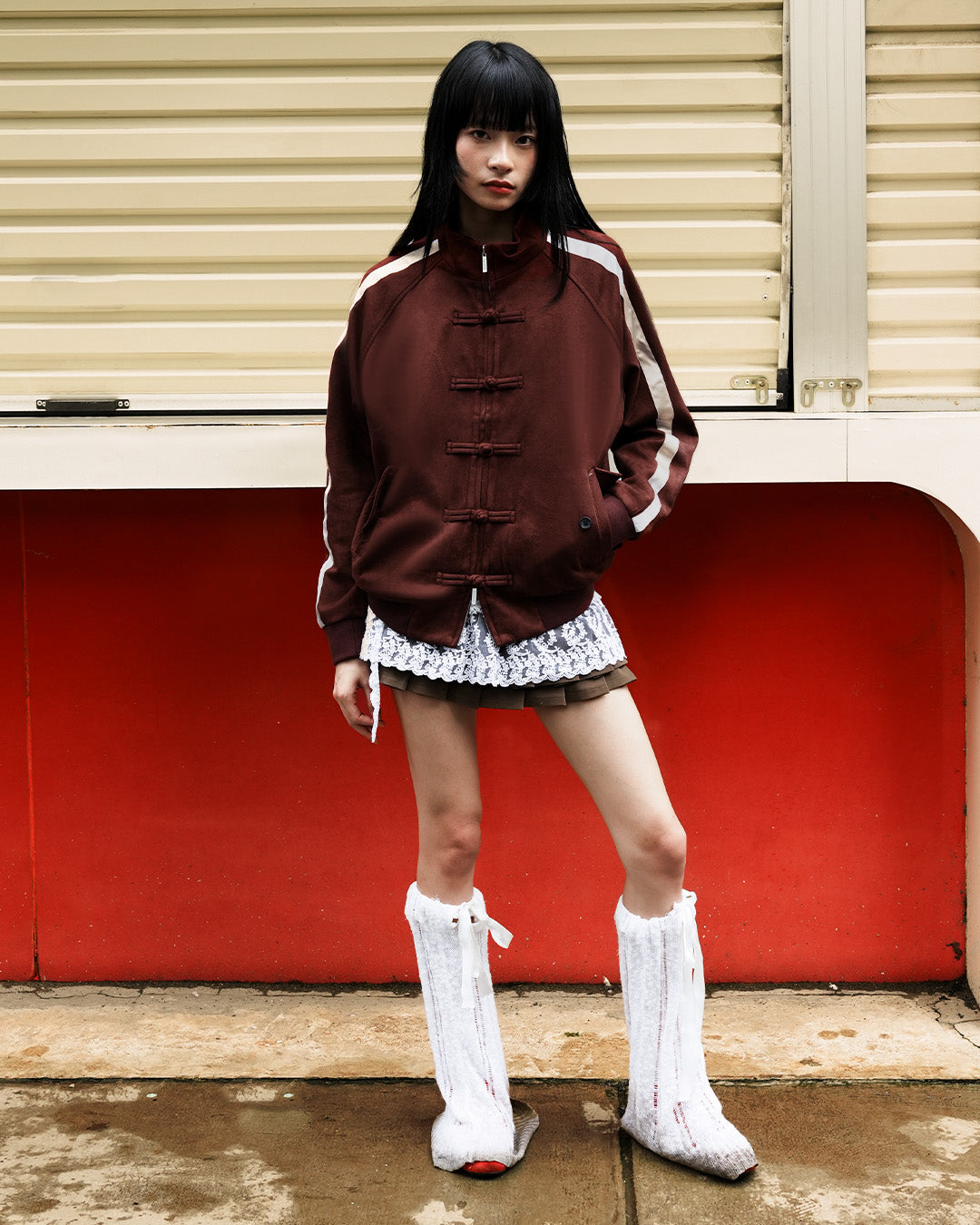 Chongsam Suede Jacket - Maroon