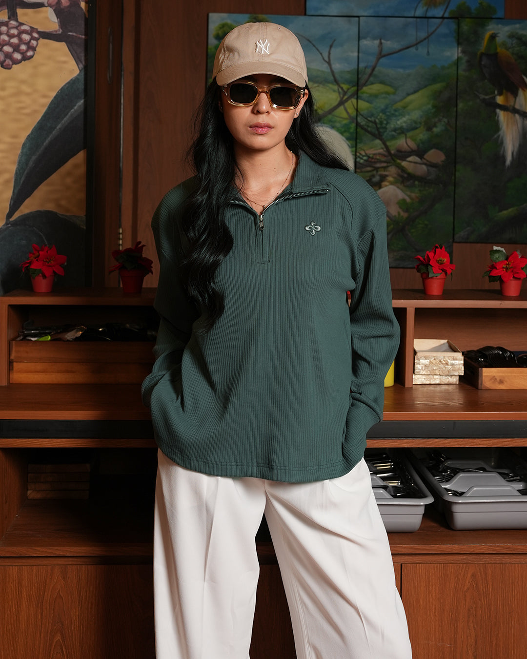 Beverly Half Zip - Dark Moss