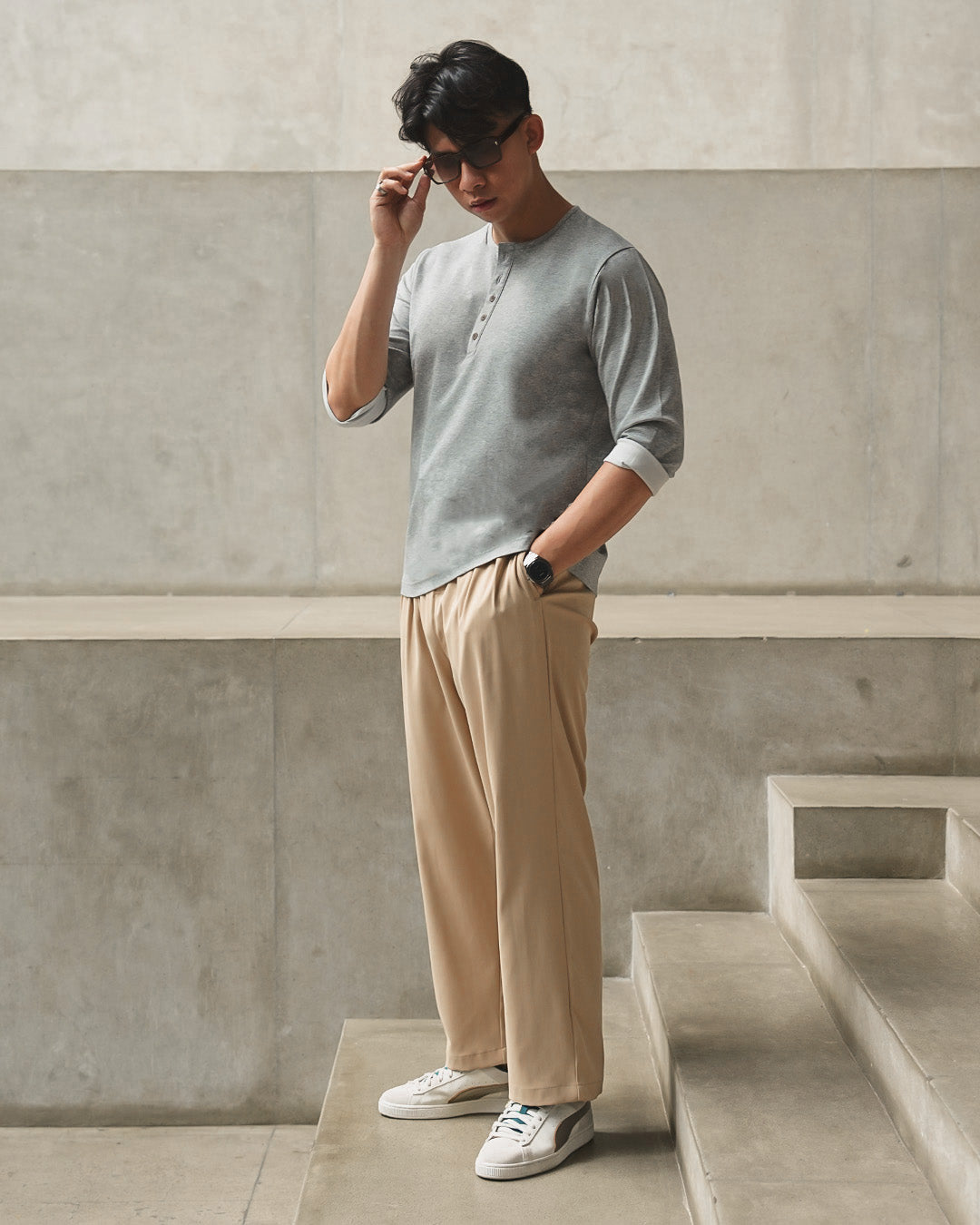 Henley Shirt BreezeWear 2.0 - 3/4 Sleeve - Gray