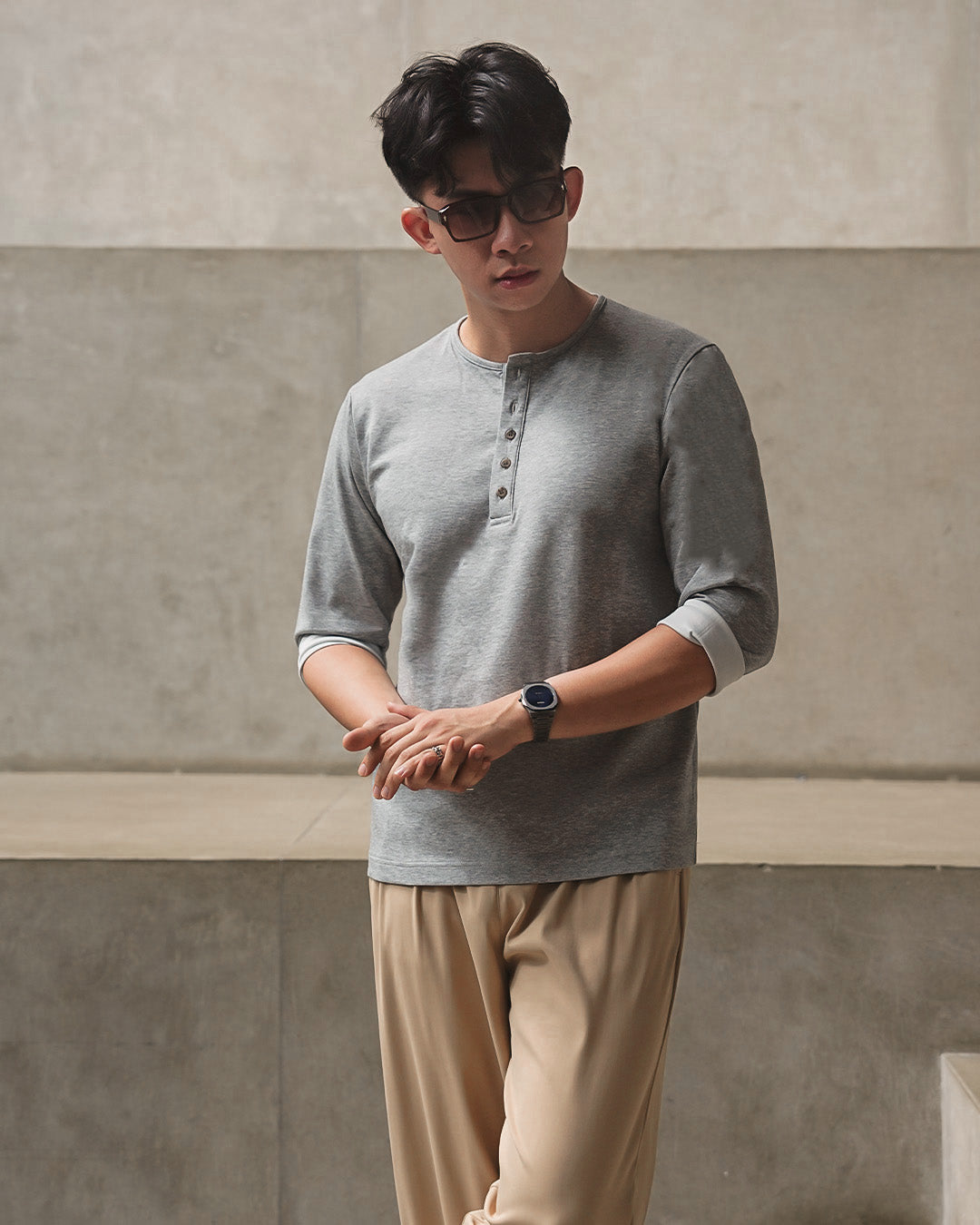 Henley Shirt BreezeWear 2.0 - 3/4 Sleeve - Gray