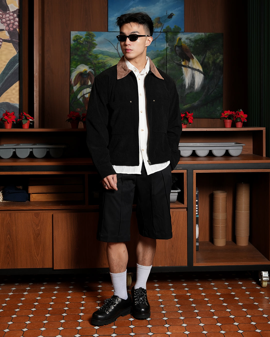 Corduroy Zipper Work Jacket - Black