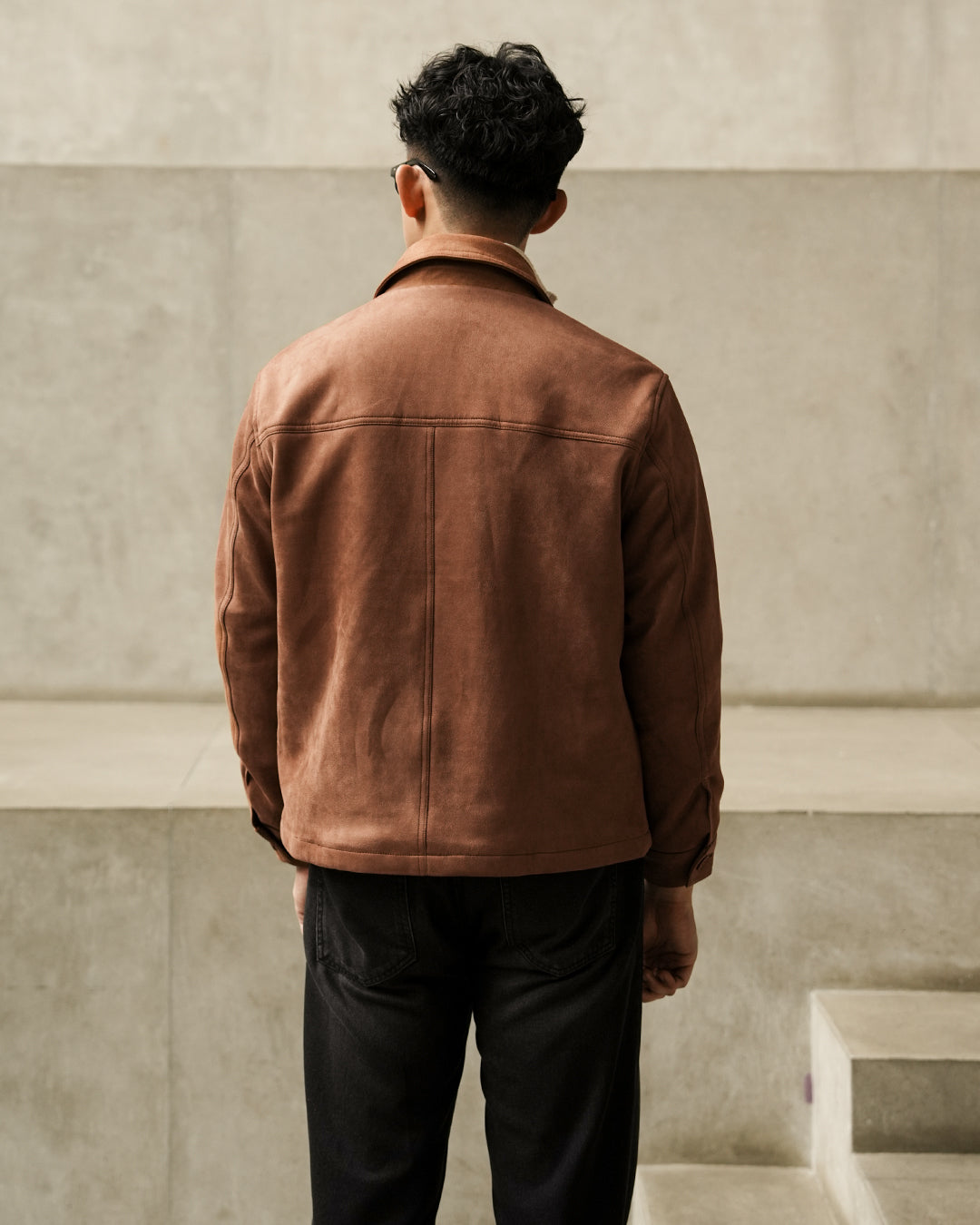 Minimal Button Suede Jacket - Camel