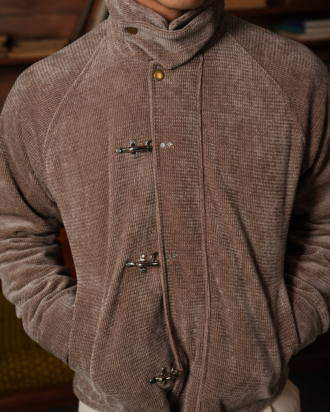 Corduroy Seaweed Clasp Jacket - Light Taupe