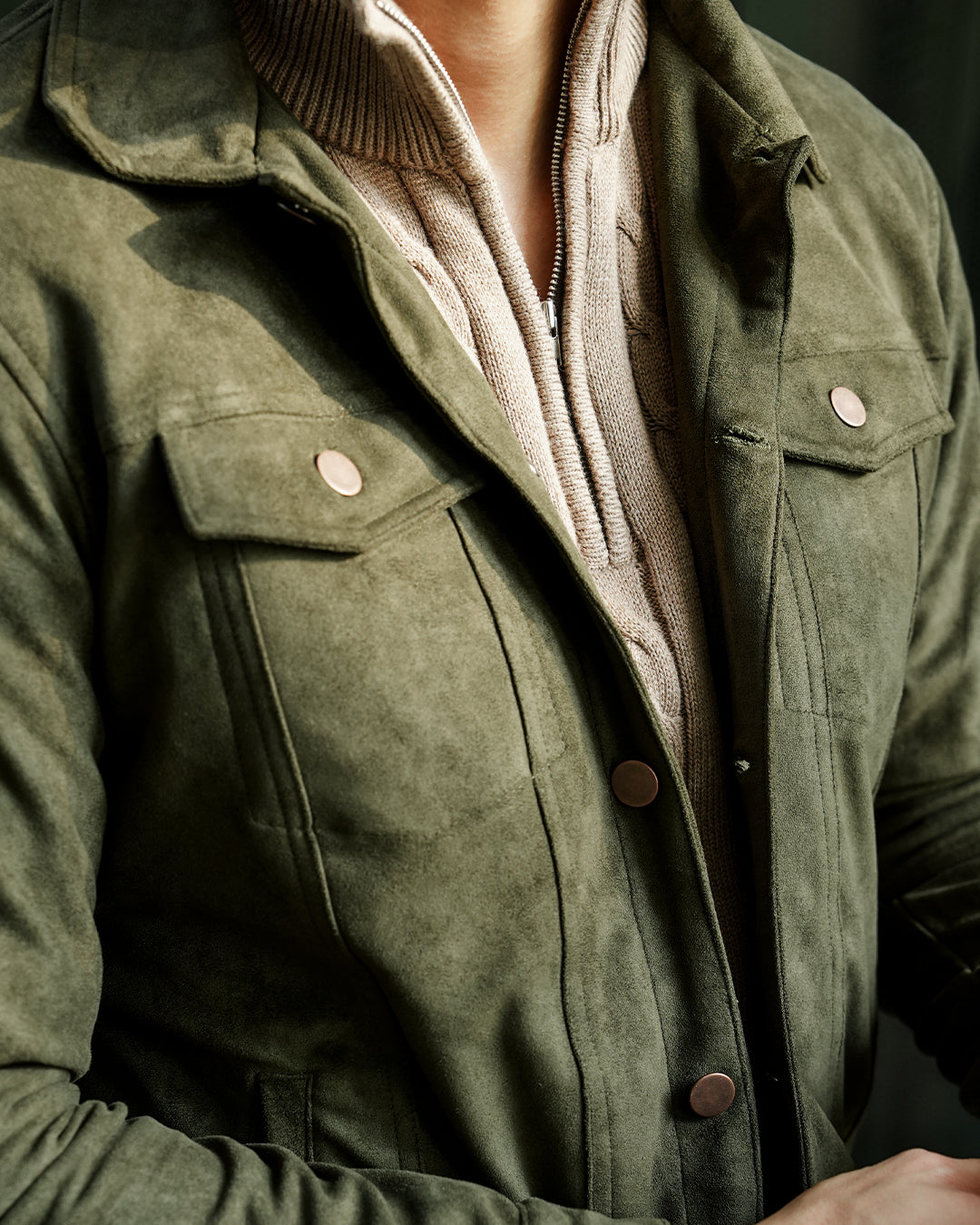 Classic Trucker Jacket Suede - Army