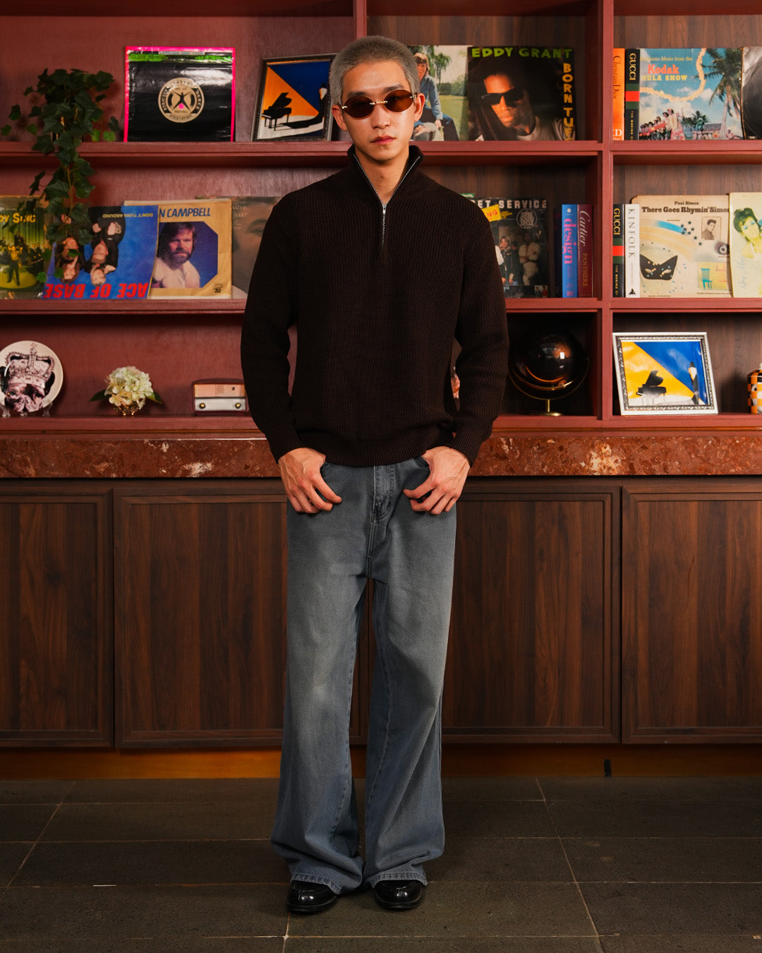Cotton Rich Half Zip Knitwear - Coffee