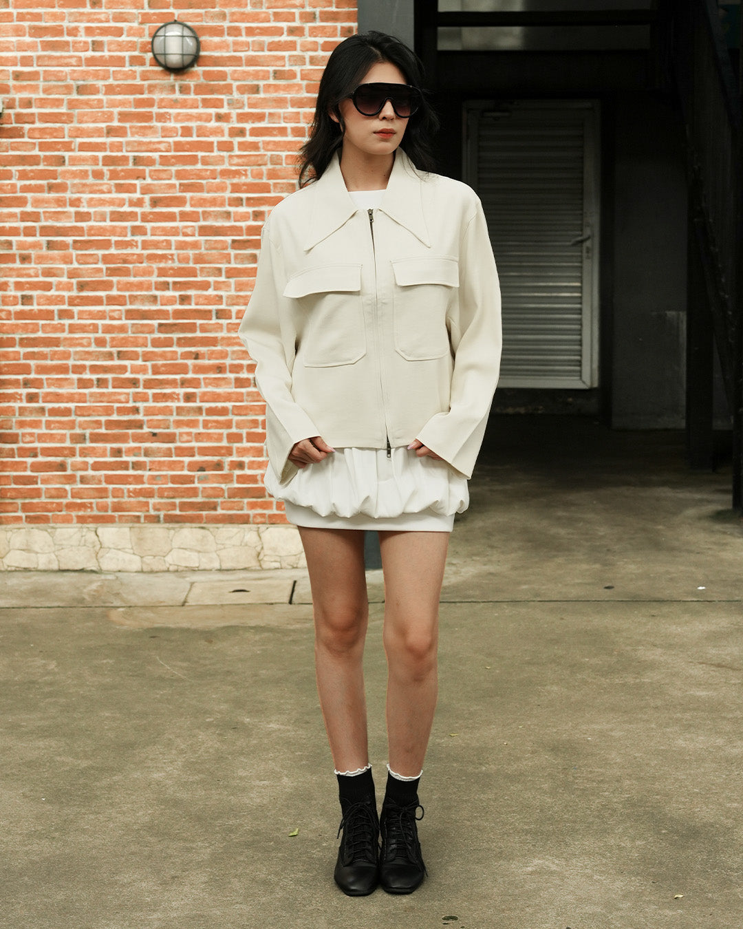Korean Crop Jacket - Offwhite