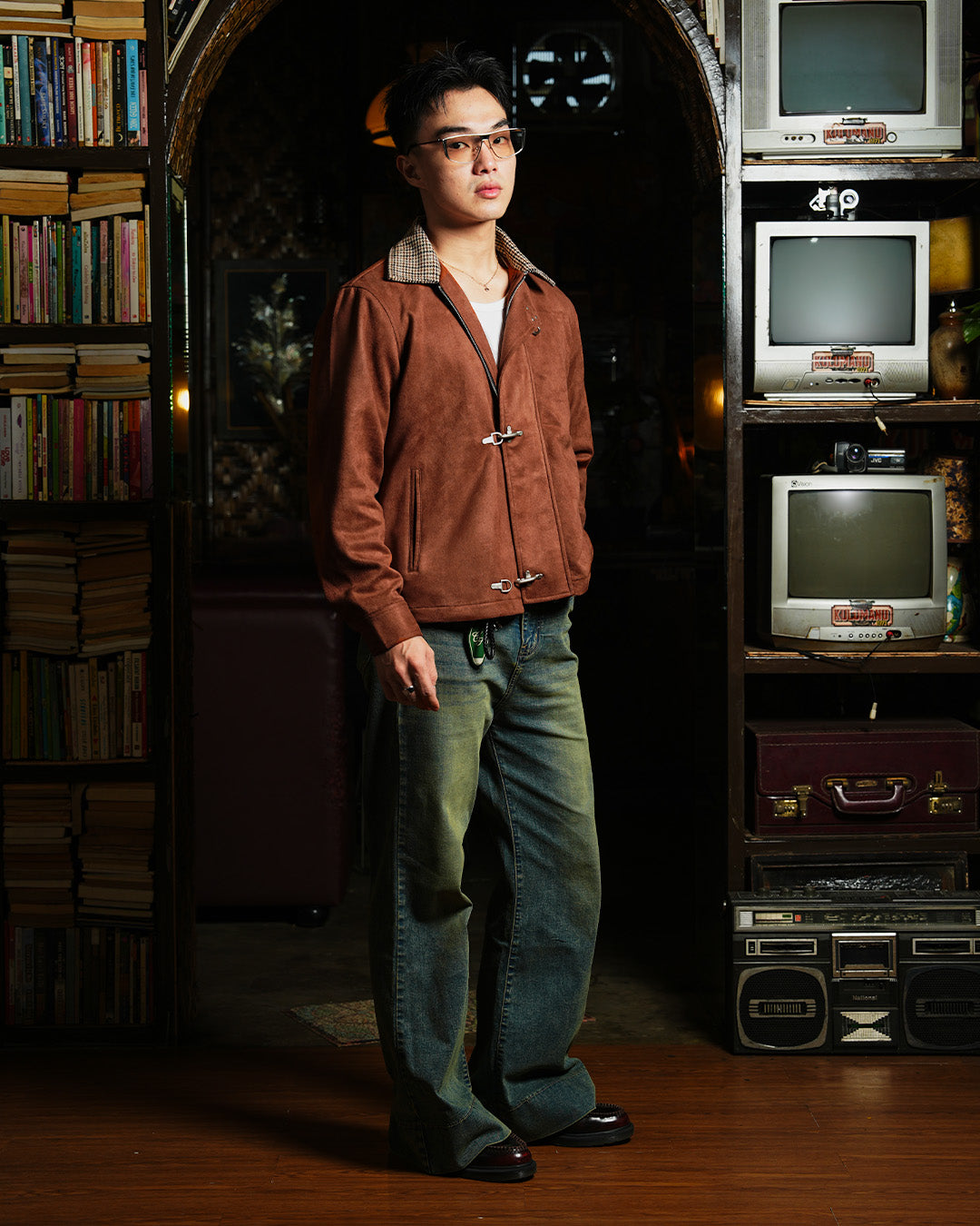 Suede Clasp Jacket mix Flannel - Burnt Brown