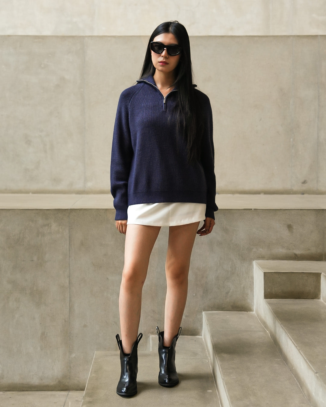 Minimal Knitwear Half Zip - Navy